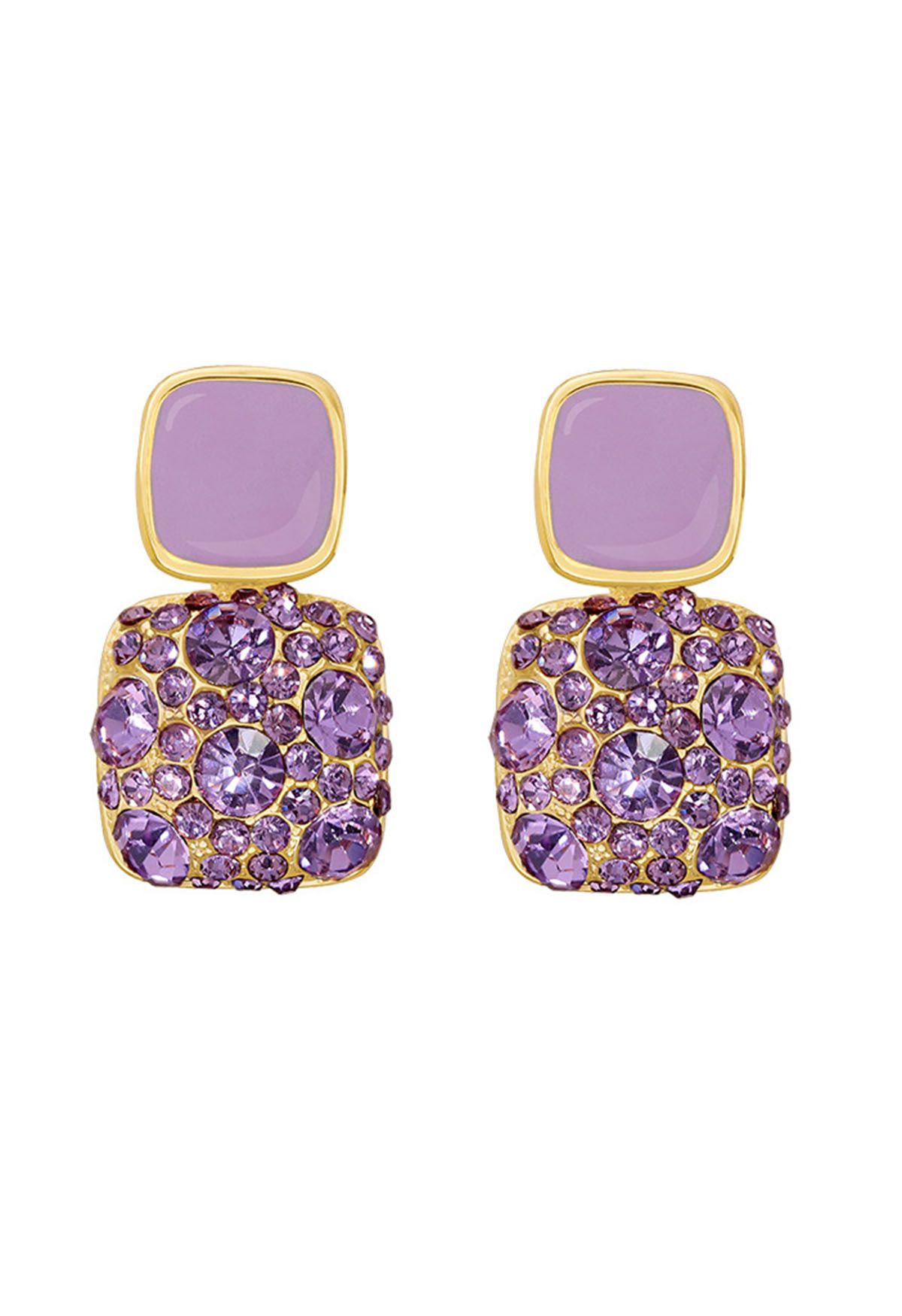 Boucles d'Oreilles Strass Violet Forme Carrée