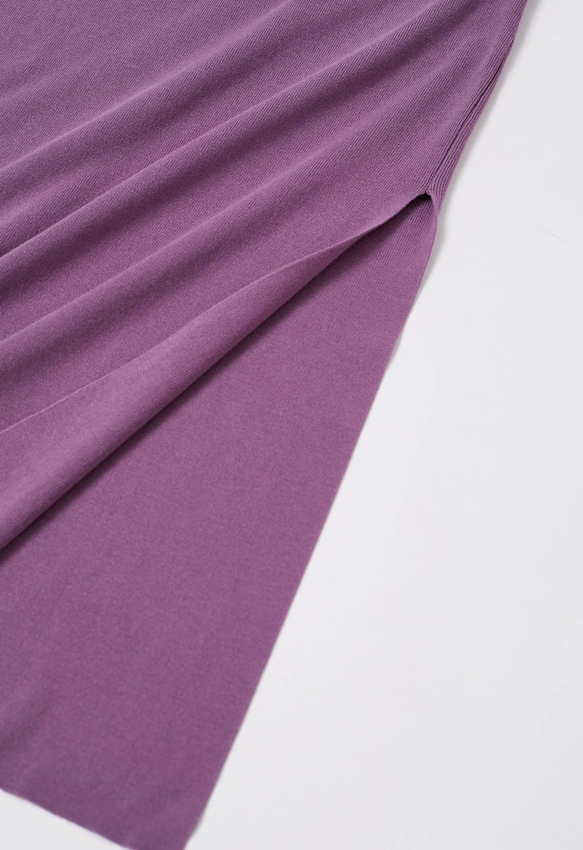 Robe en tricot moulante à encolure nœud papillon sur le côté en violet