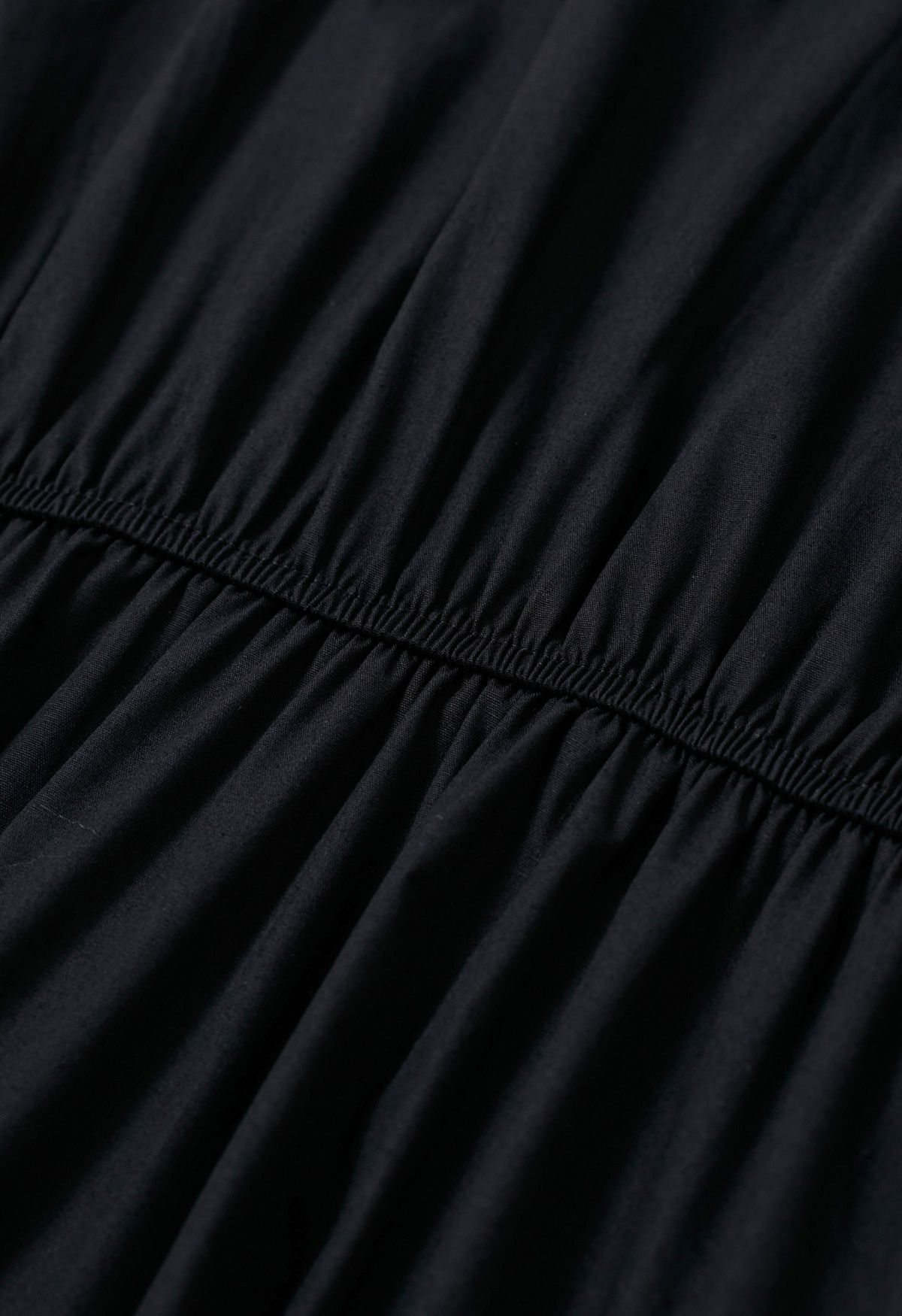 Robe longue en coton à volants et manches courtes en noir