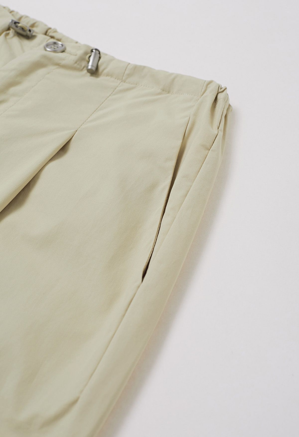Pantalon large à taille avec cordon de serrage, coupe décontractée, kaki