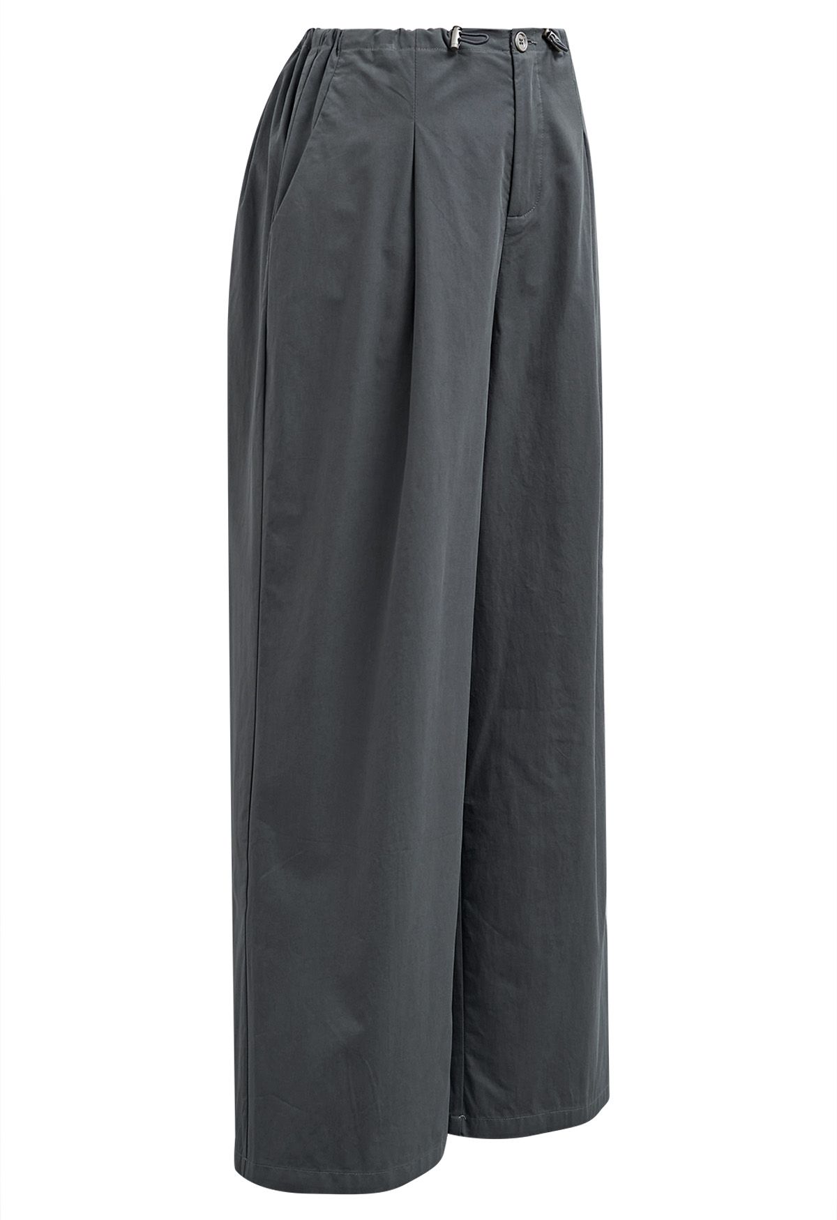 Pantalon large à taille avec cordon de serrage, coupe décontractée, fumée