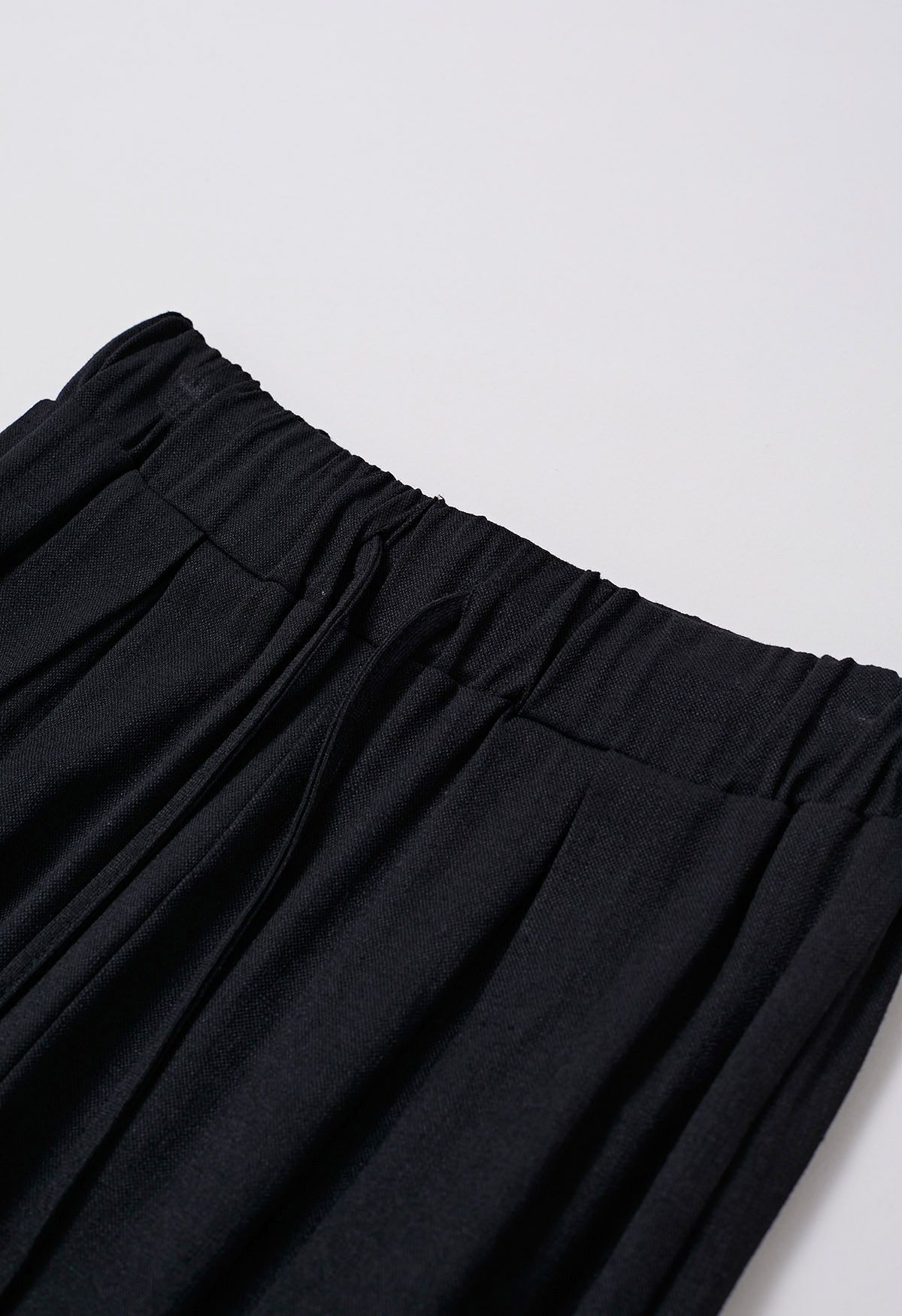 Pantalon plissé en lin mélangé de saison décontractée en noir