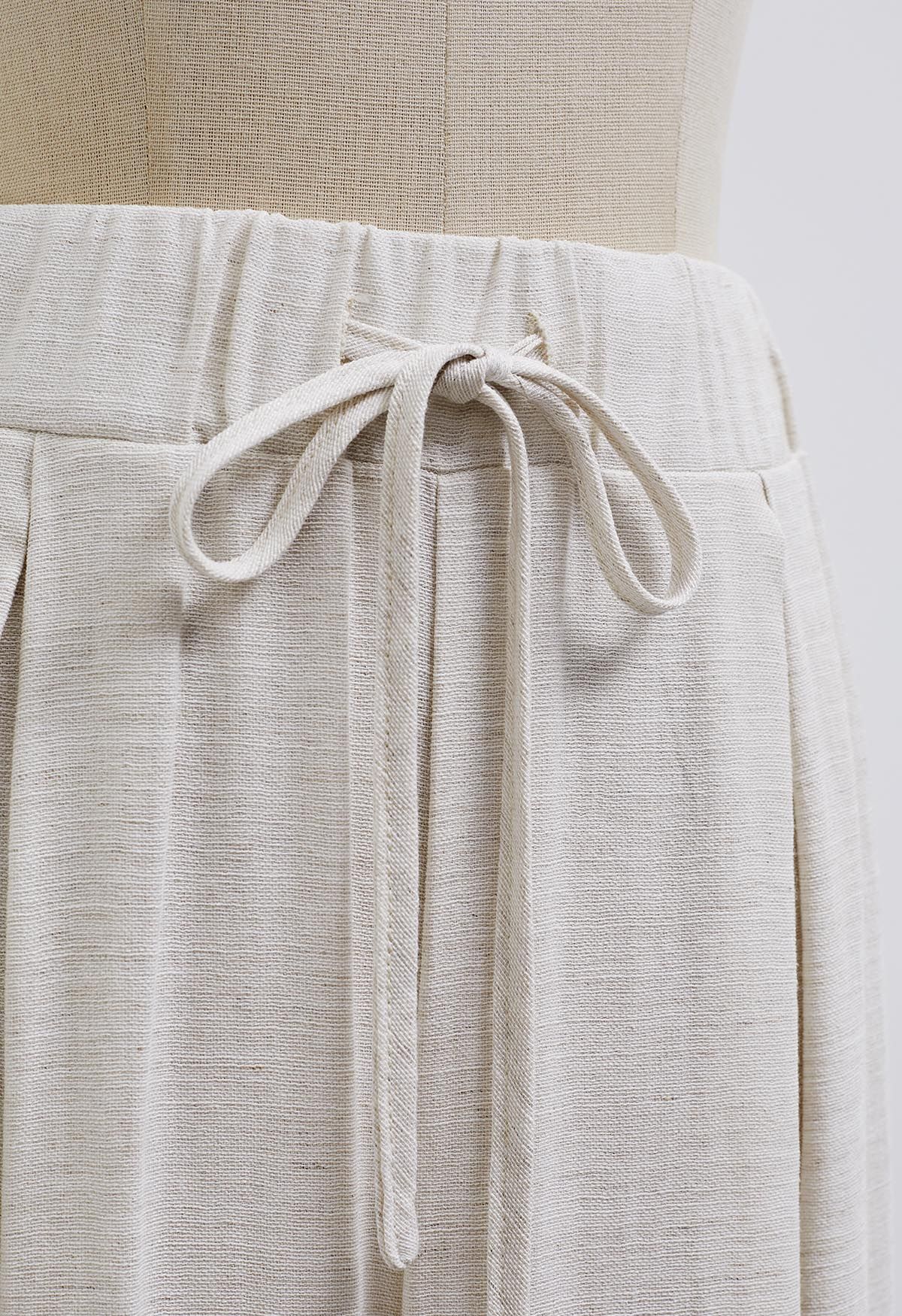 Pantalon plissé en mélange de lin de saison décontractée en lin