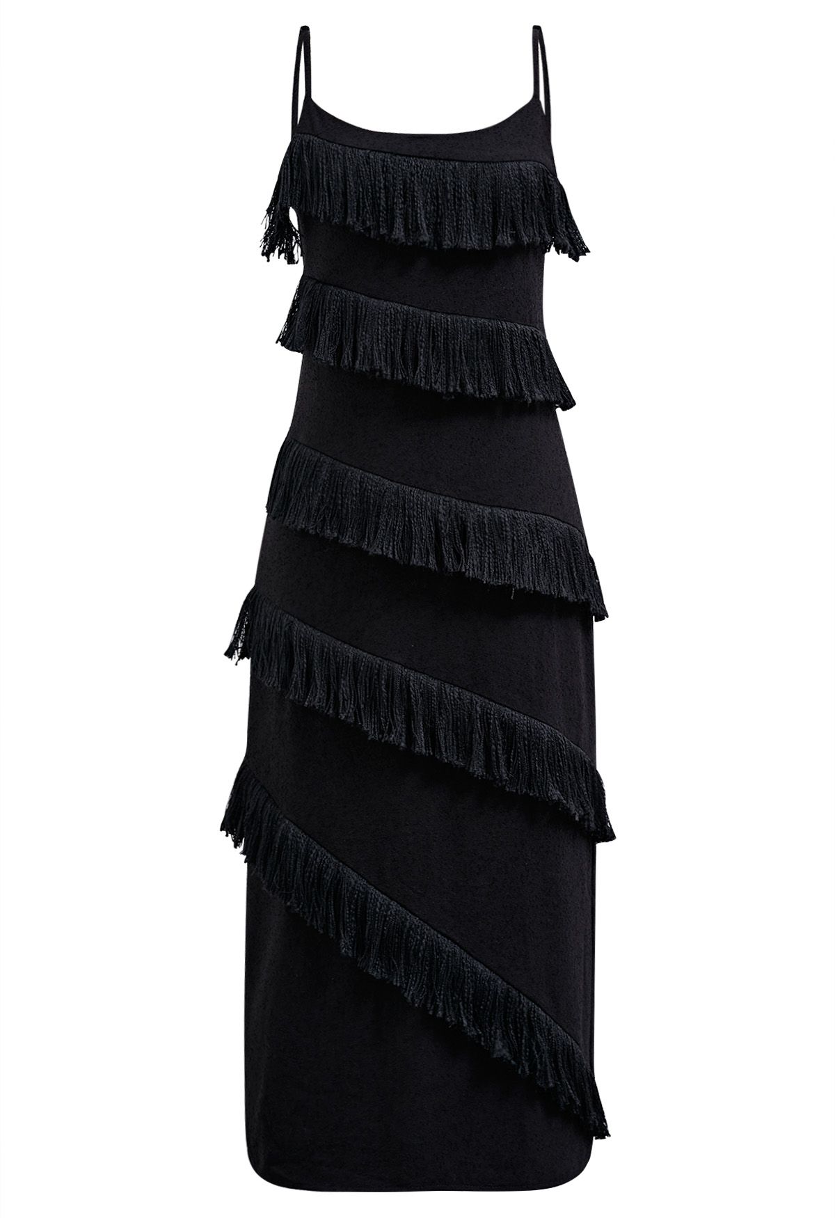 Robe caraco texturée à franges ludique en noir