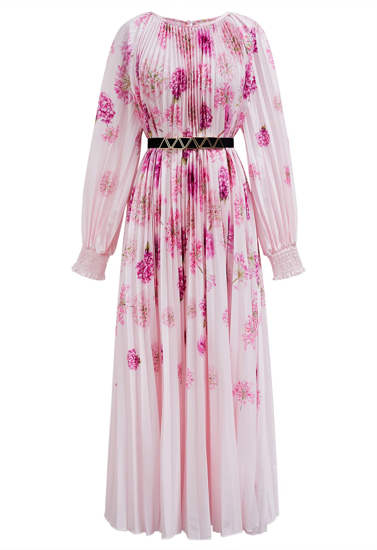 Blossoming Day - Robe longue plissée aquarelle en rose