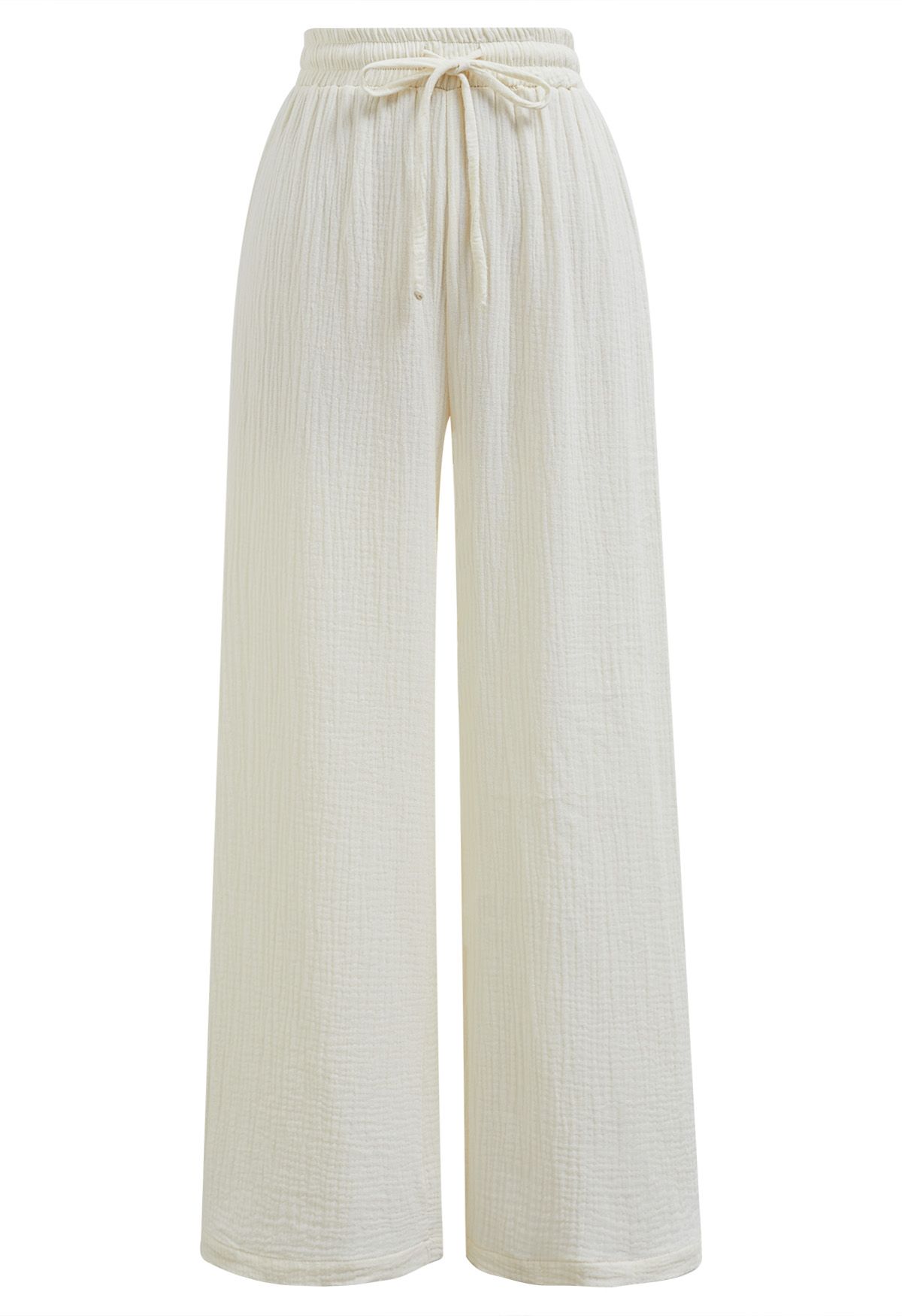 Pantalon à cordon de serrage en coton léger en crème