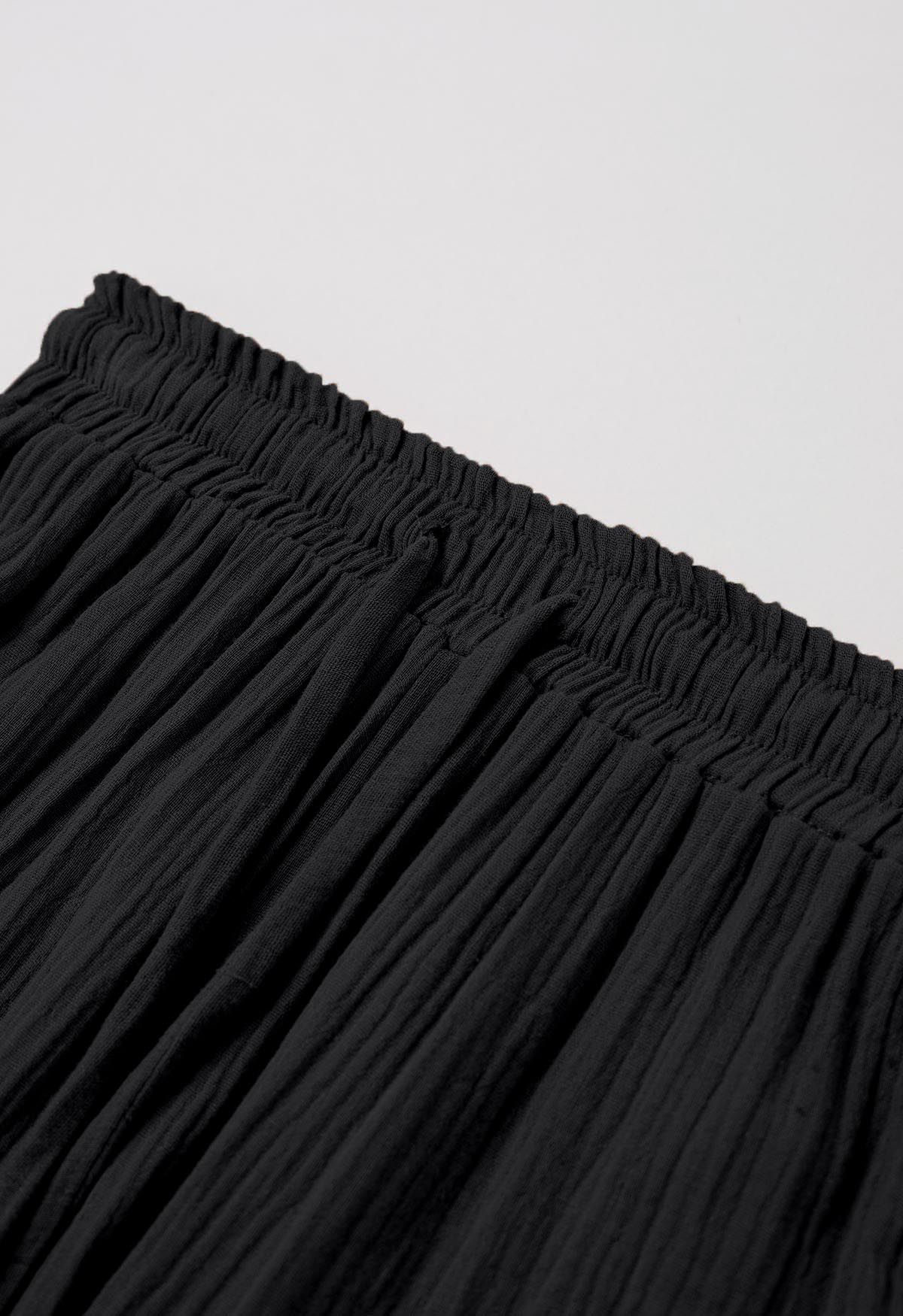 Pantalon léger à cordon de serrage en coton noir