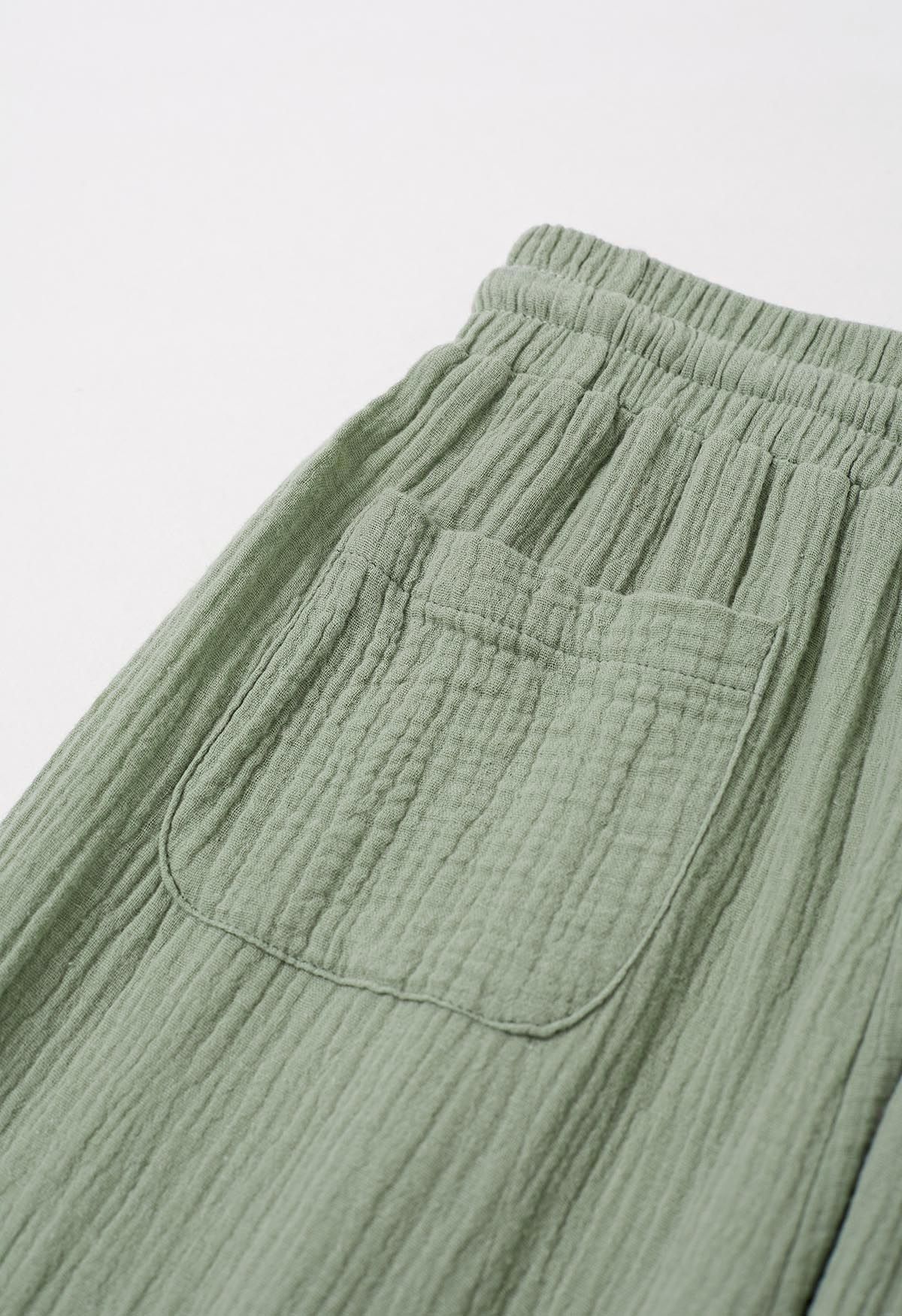 Pantalon léger à cordon de serrage en coton vert pois