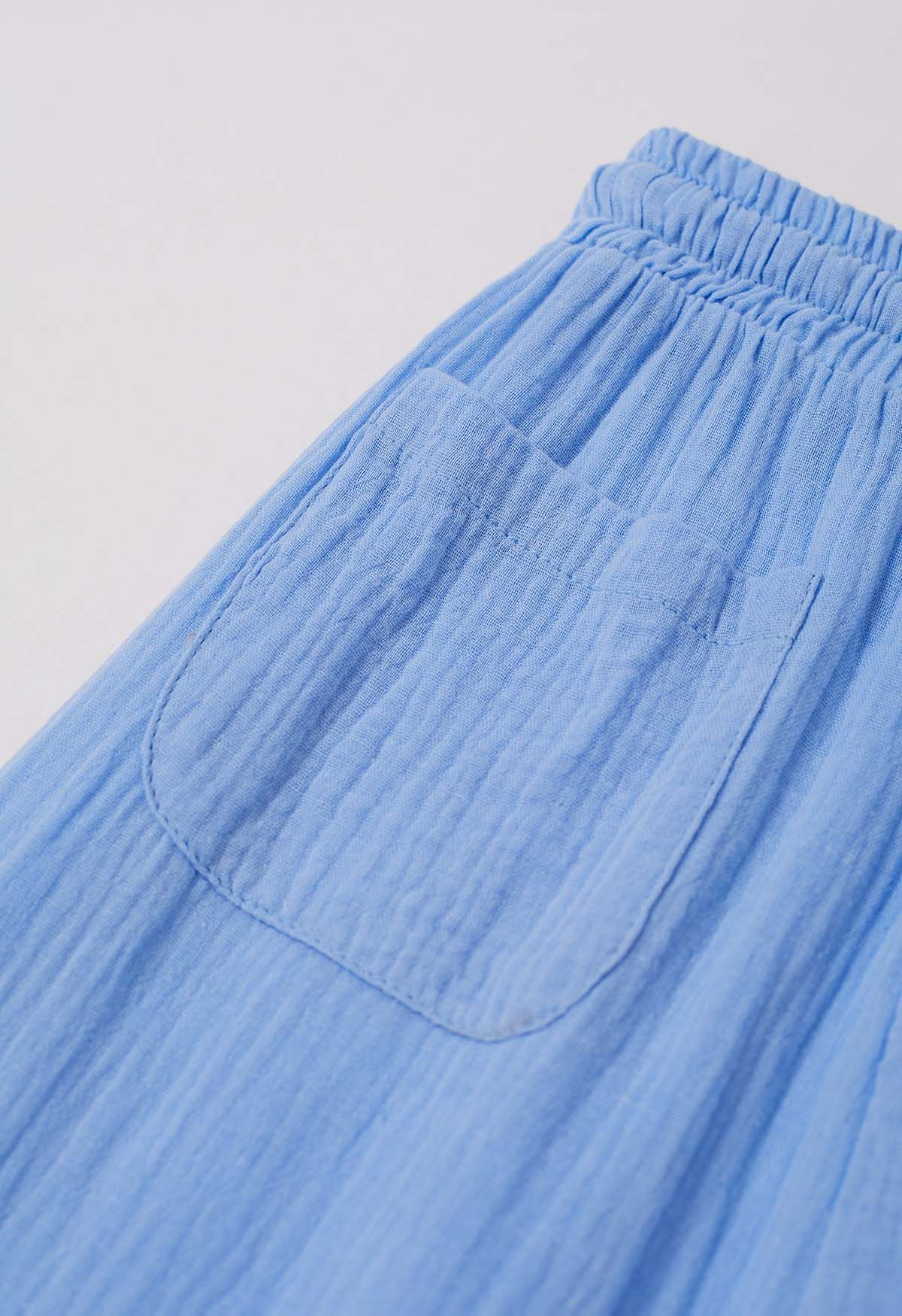 Pantalon léger en coton avec cordon de serrage en bleu