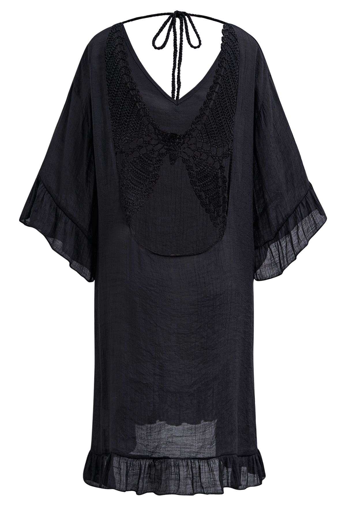 Robe cache-maillot dos nu au crochet papillon en noir