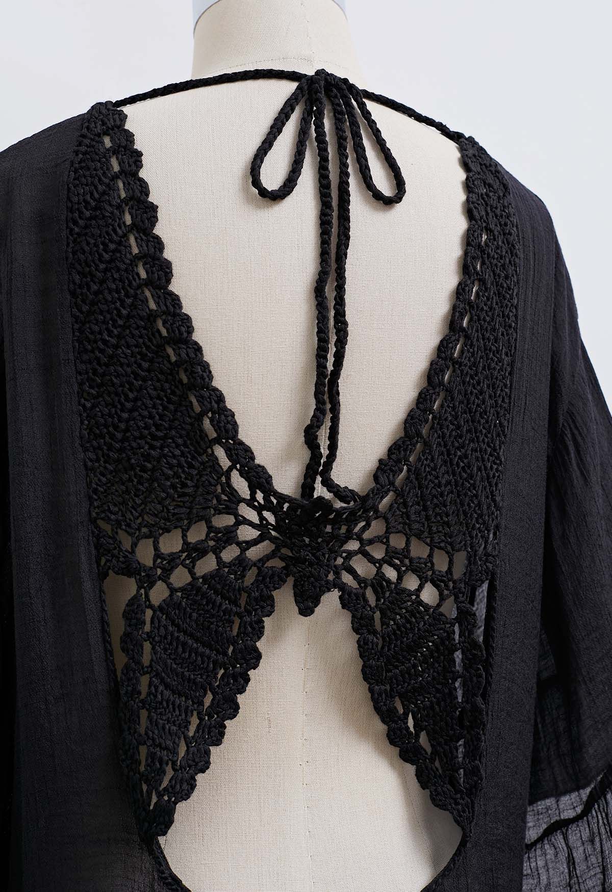 Robe cache-maillot dos nu au crochet papillon en noir