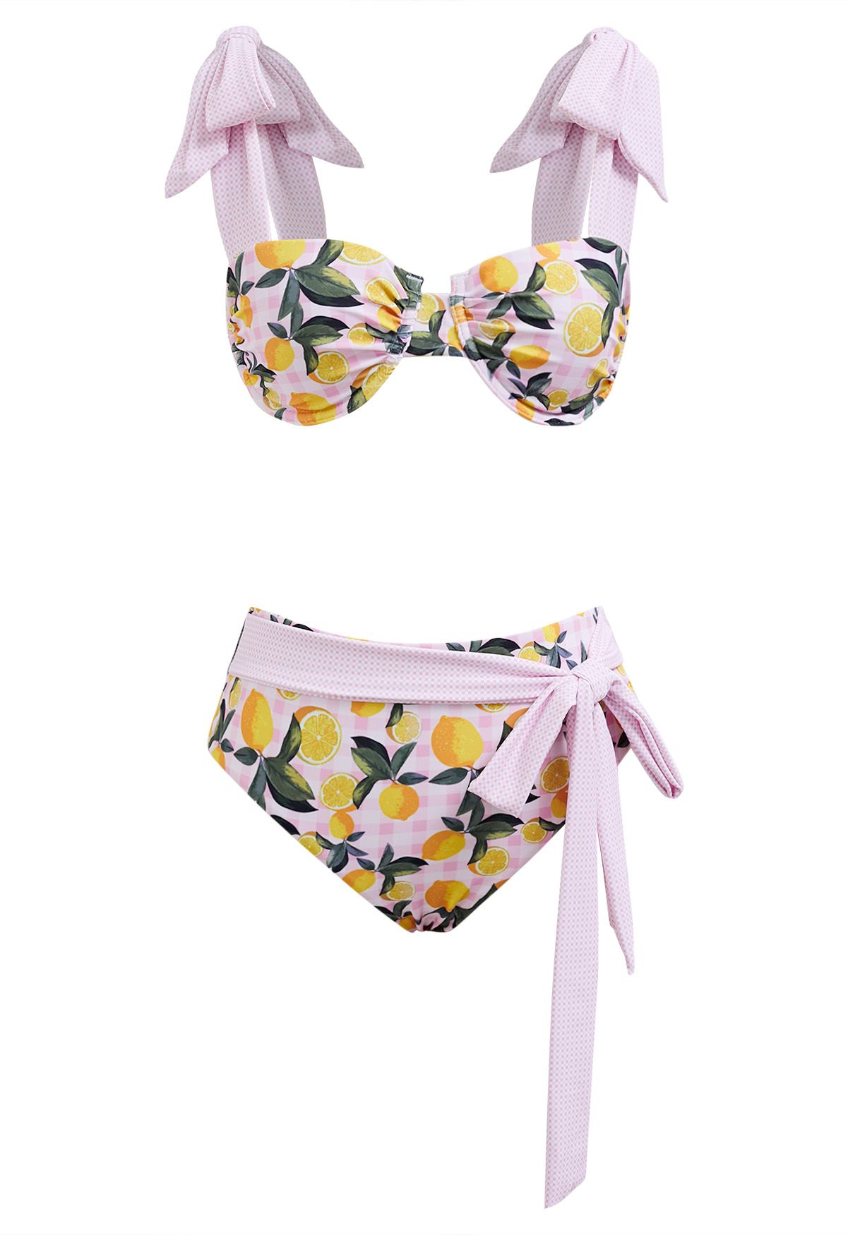 Ensemble de bikini à motif vichy imprimé citron et nœud papillon