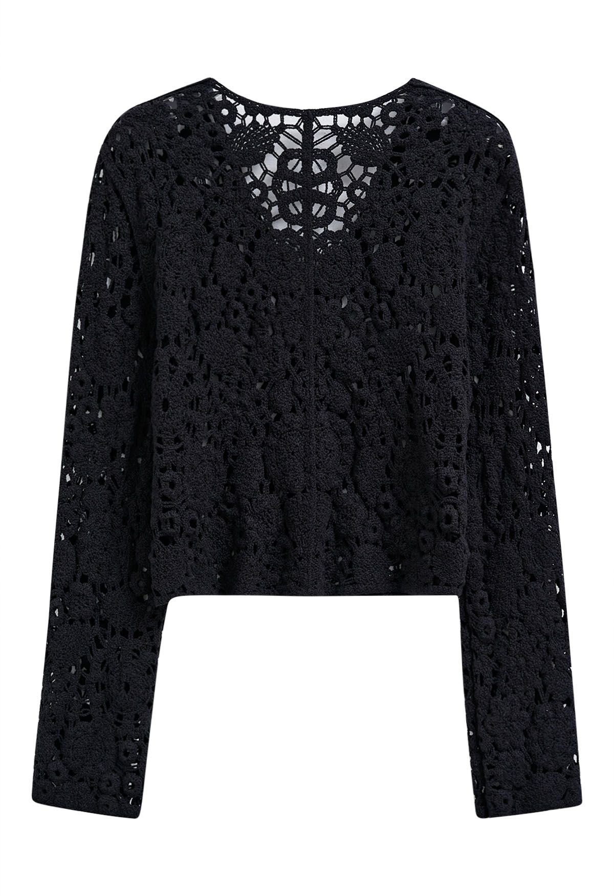 Cardigan au crochet Bohemian Flair en noir