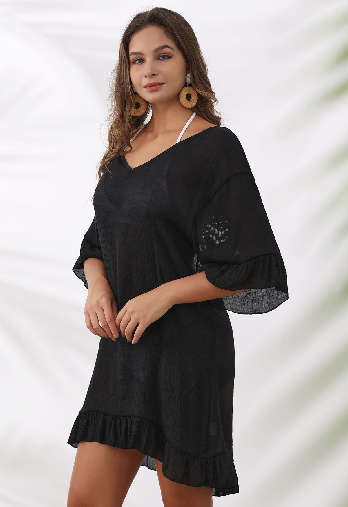 Robe cache-maillot dos nu au crochet papillon en noir