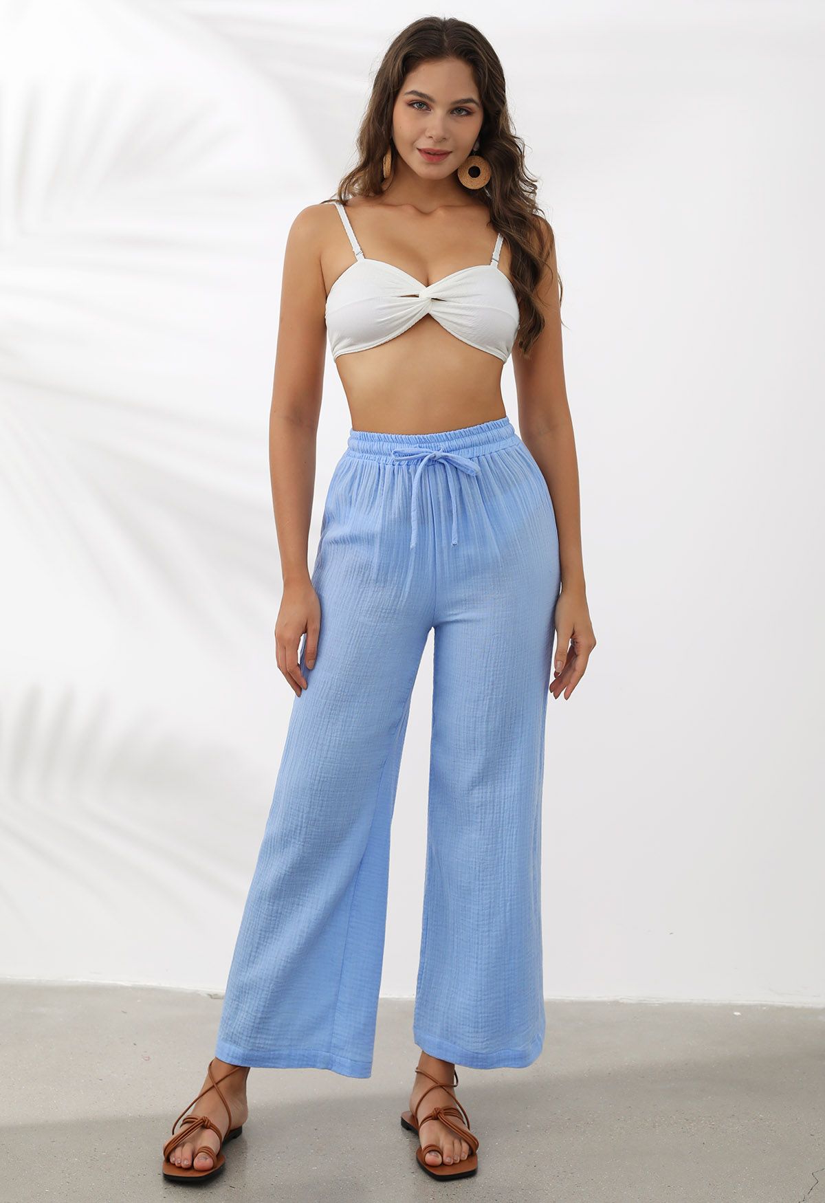 Pantalon léger en coton avec cordon de serrage en bleu