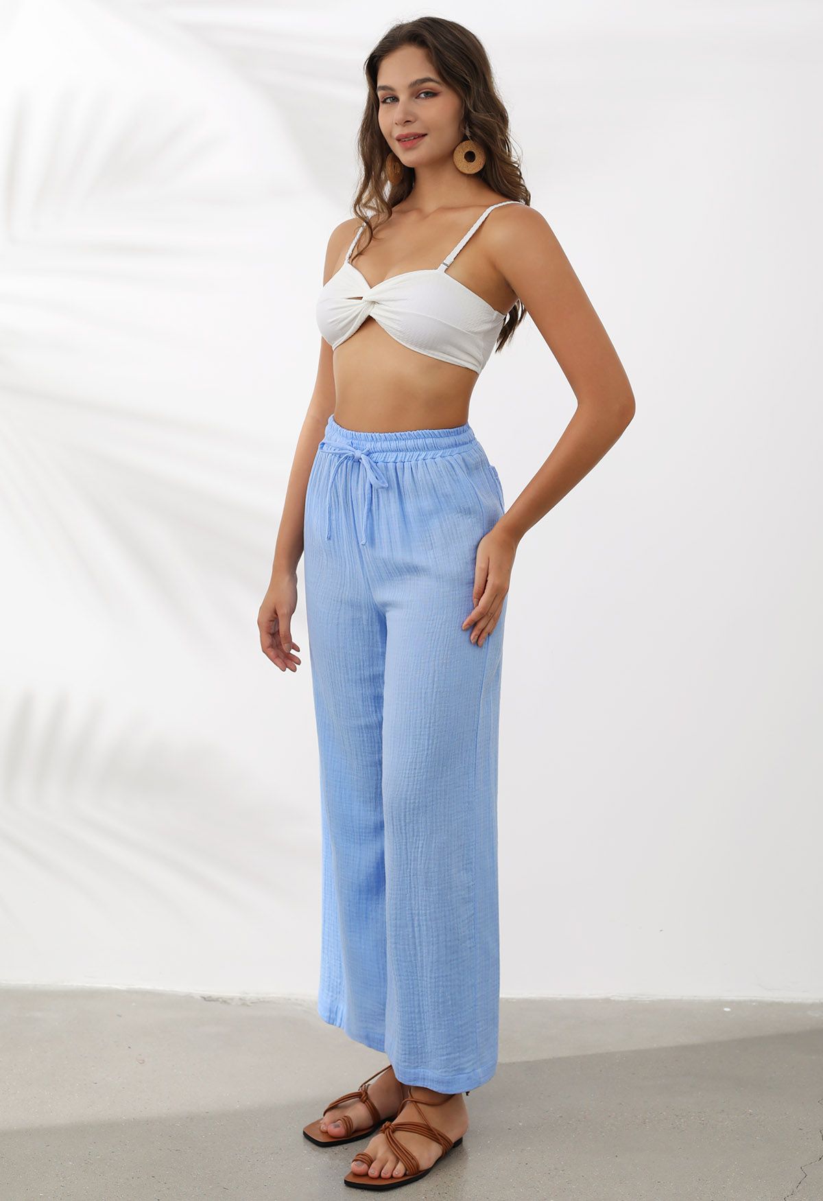 Pantalon léger en coton avec cordon de serrage en bleu