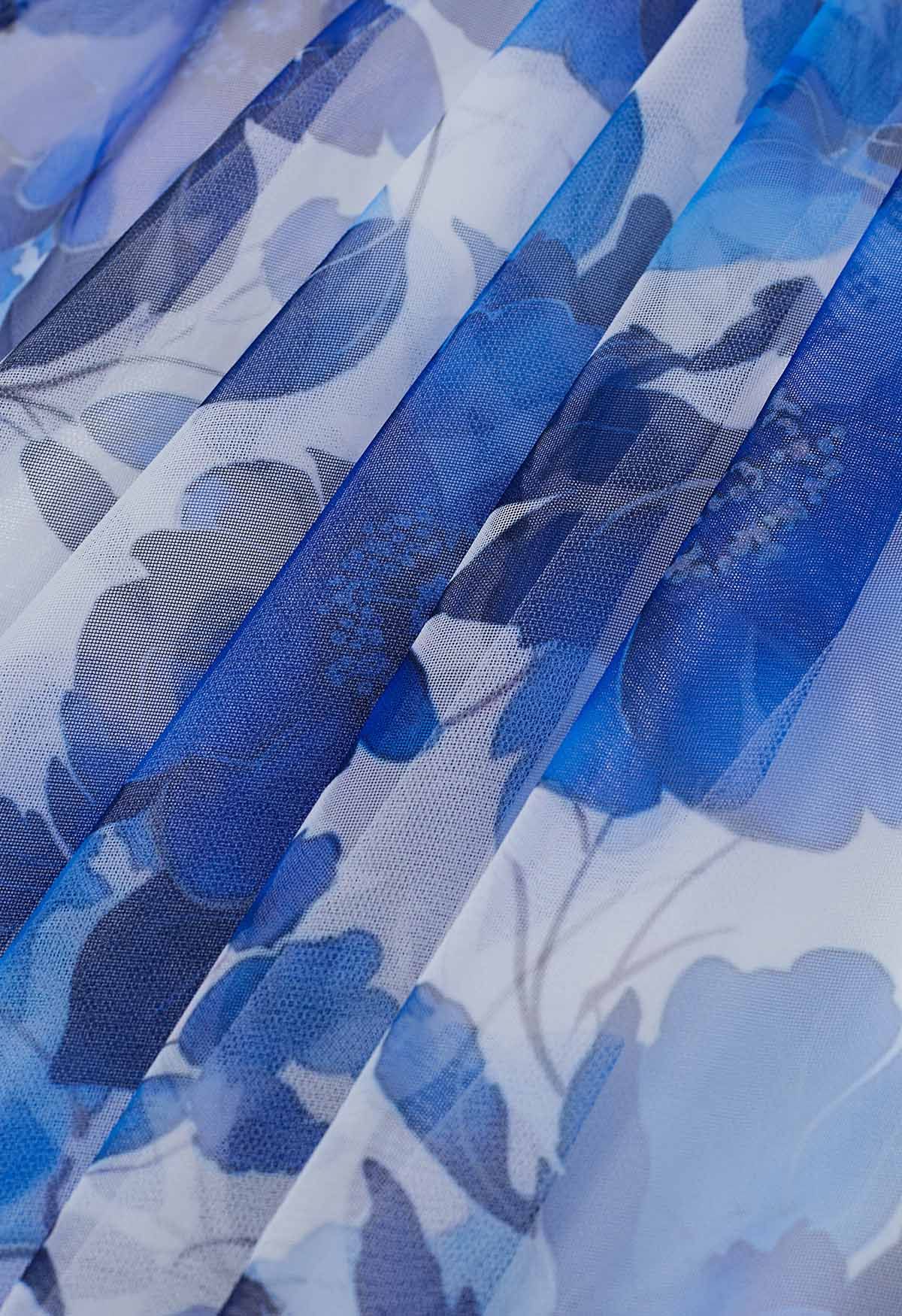 Jupe en tulle en maille aquarelle bleue Dancing in Flowers 