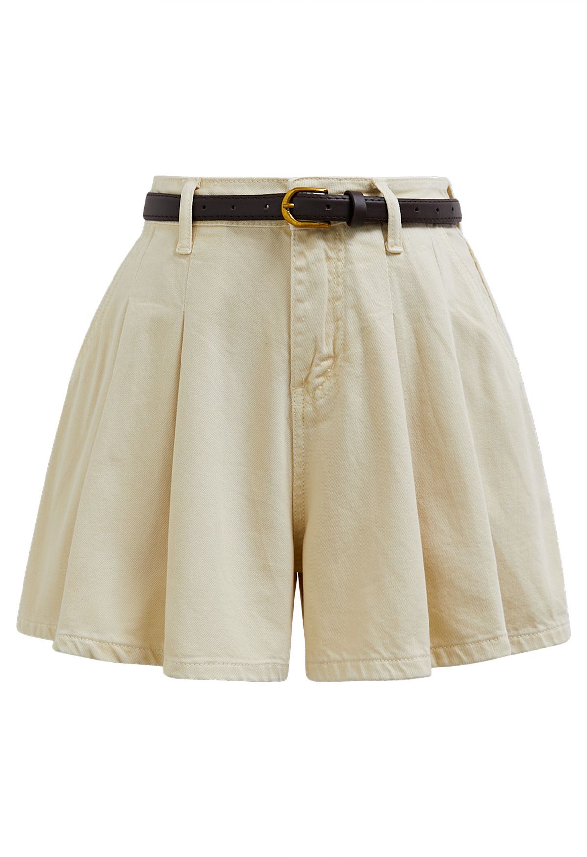 Short en jean à ceinture plissée Summer Staple en jaune clair