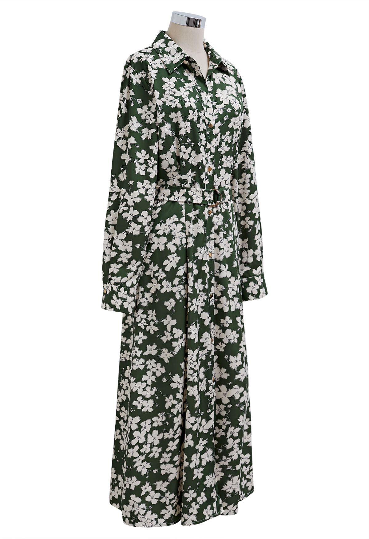 Robe longue ceinturée à imprimé floral et col en V