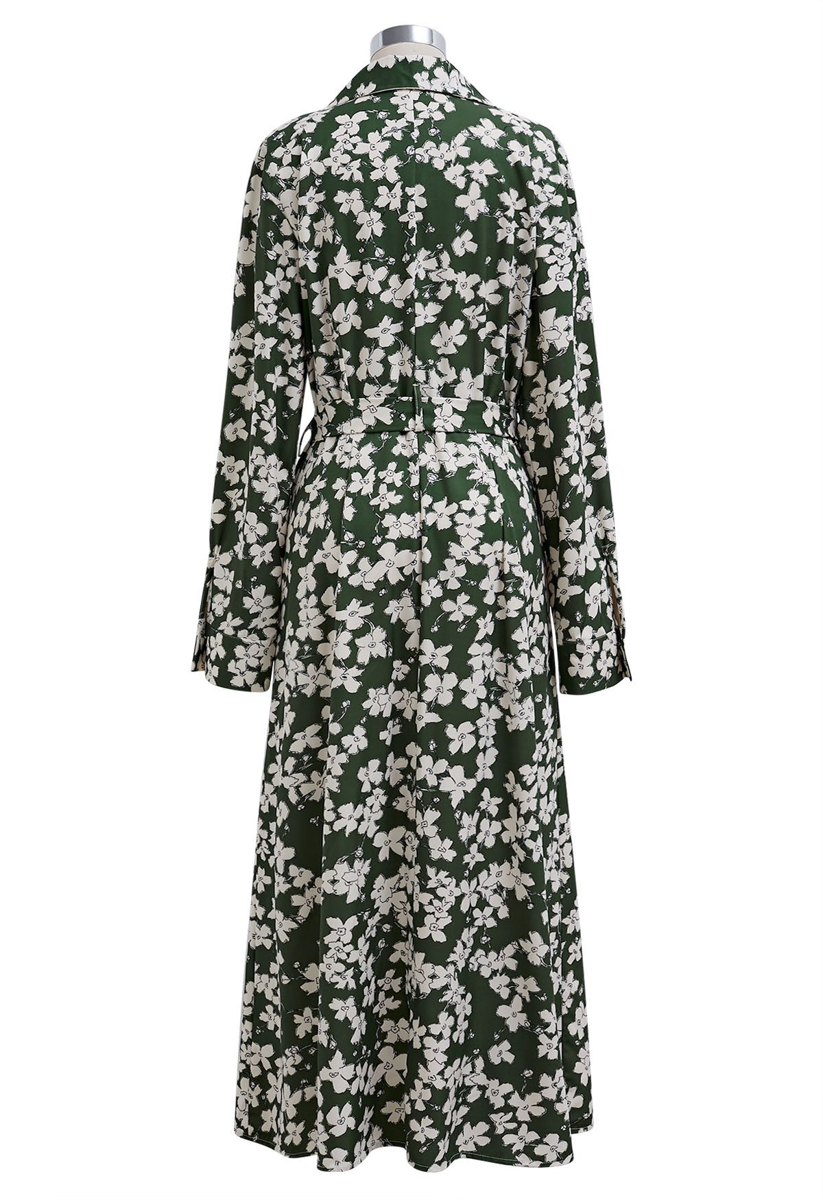 Robe longue ceinturée à imprimé floral et col en V