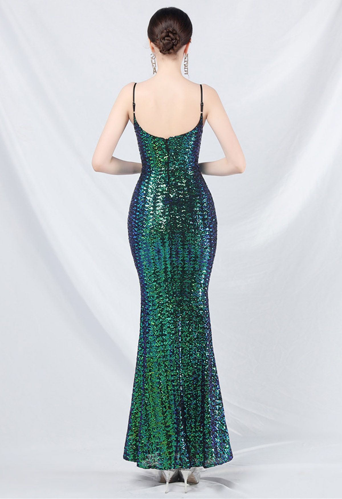 Robe caraco sirène à sequins de conte de fées en vert