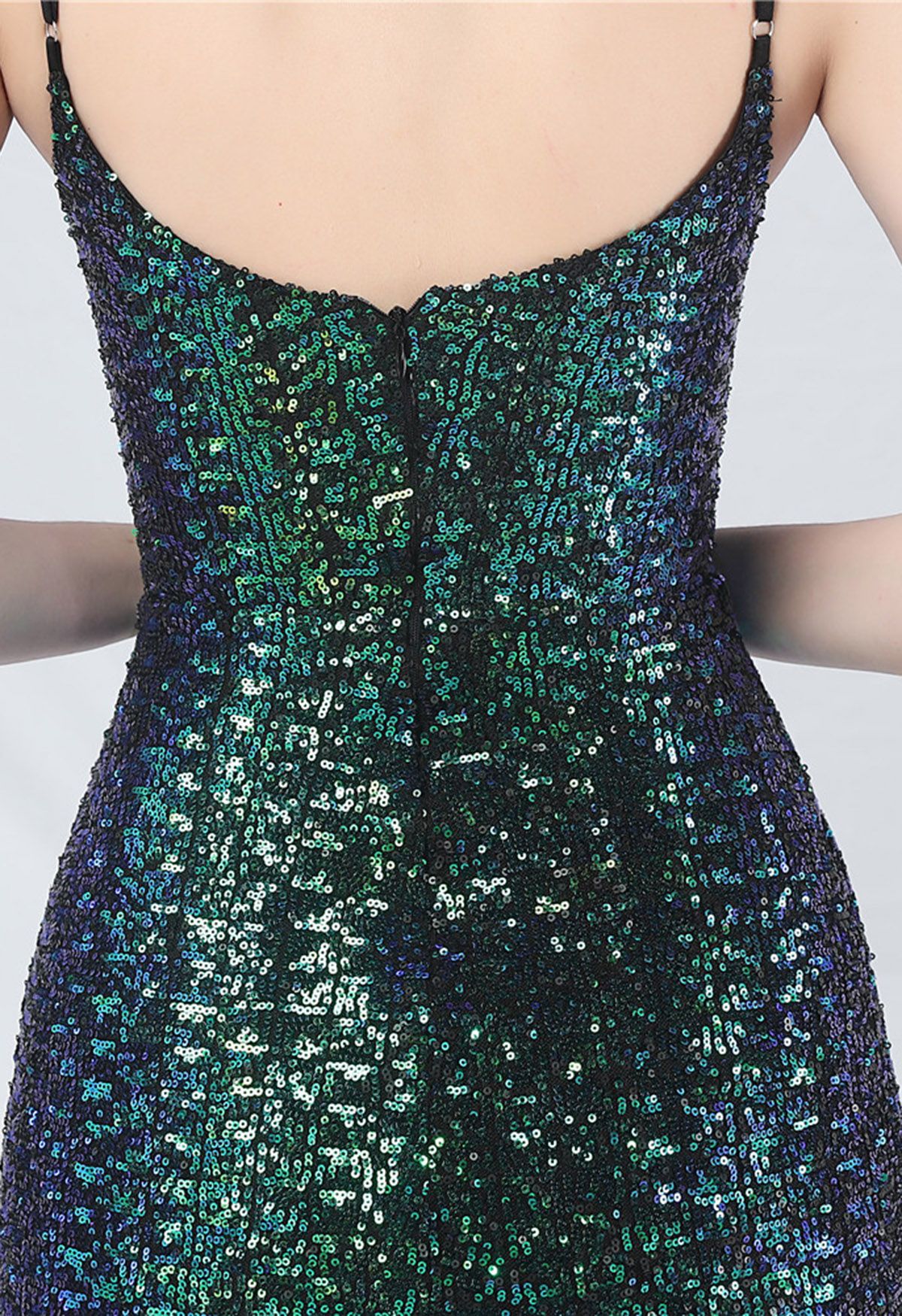 Robe caraco sirène à sequins de conte de fées en vert