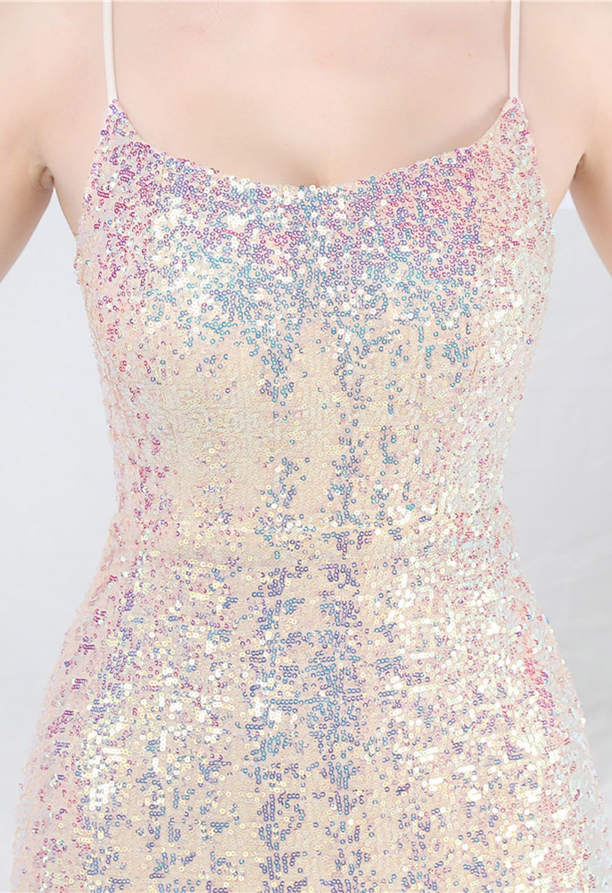 Robe caraco sirène à sequins de conte de fées en abricot