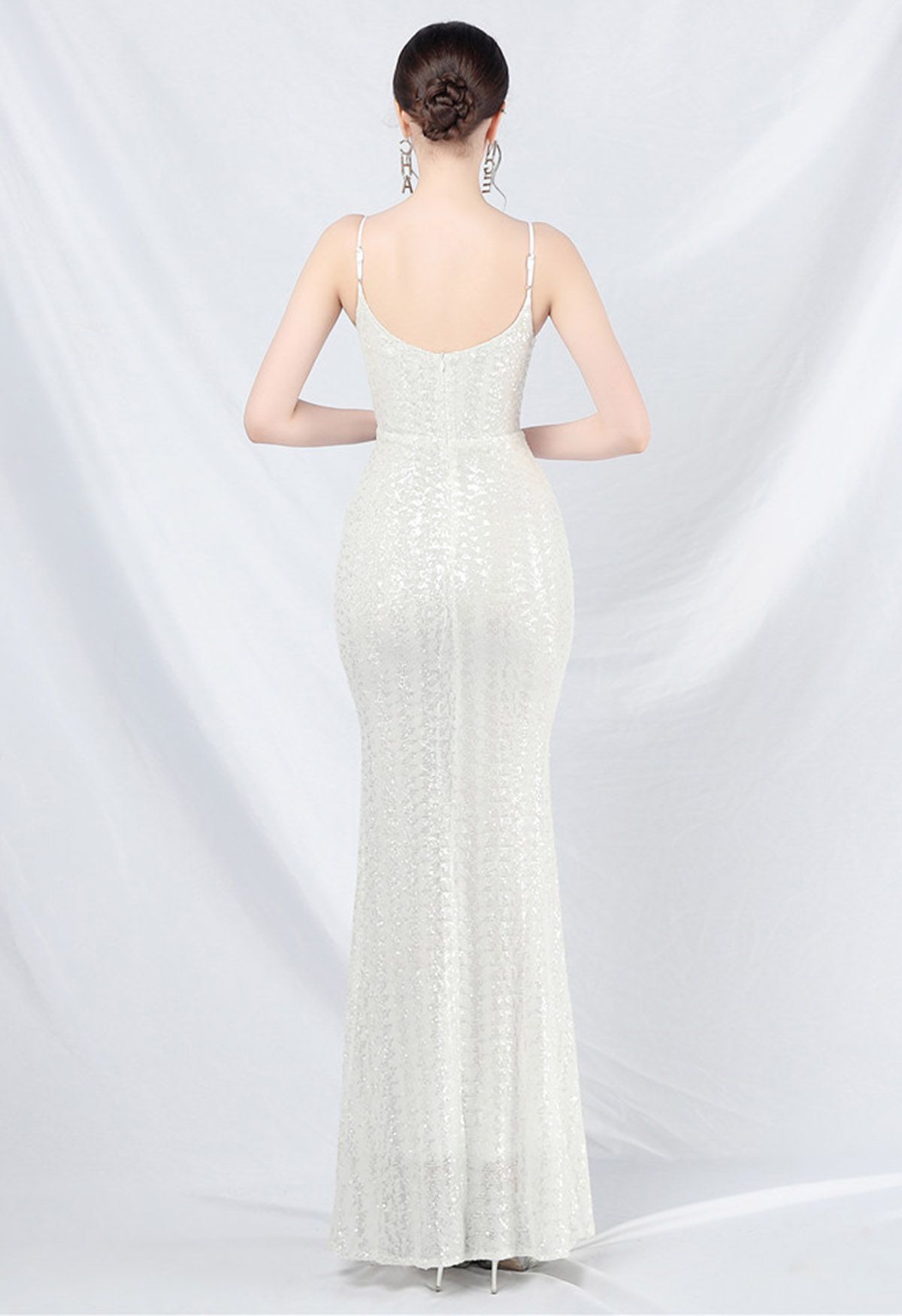 Robe caraco sirène à sequins de conte de fées en blanc