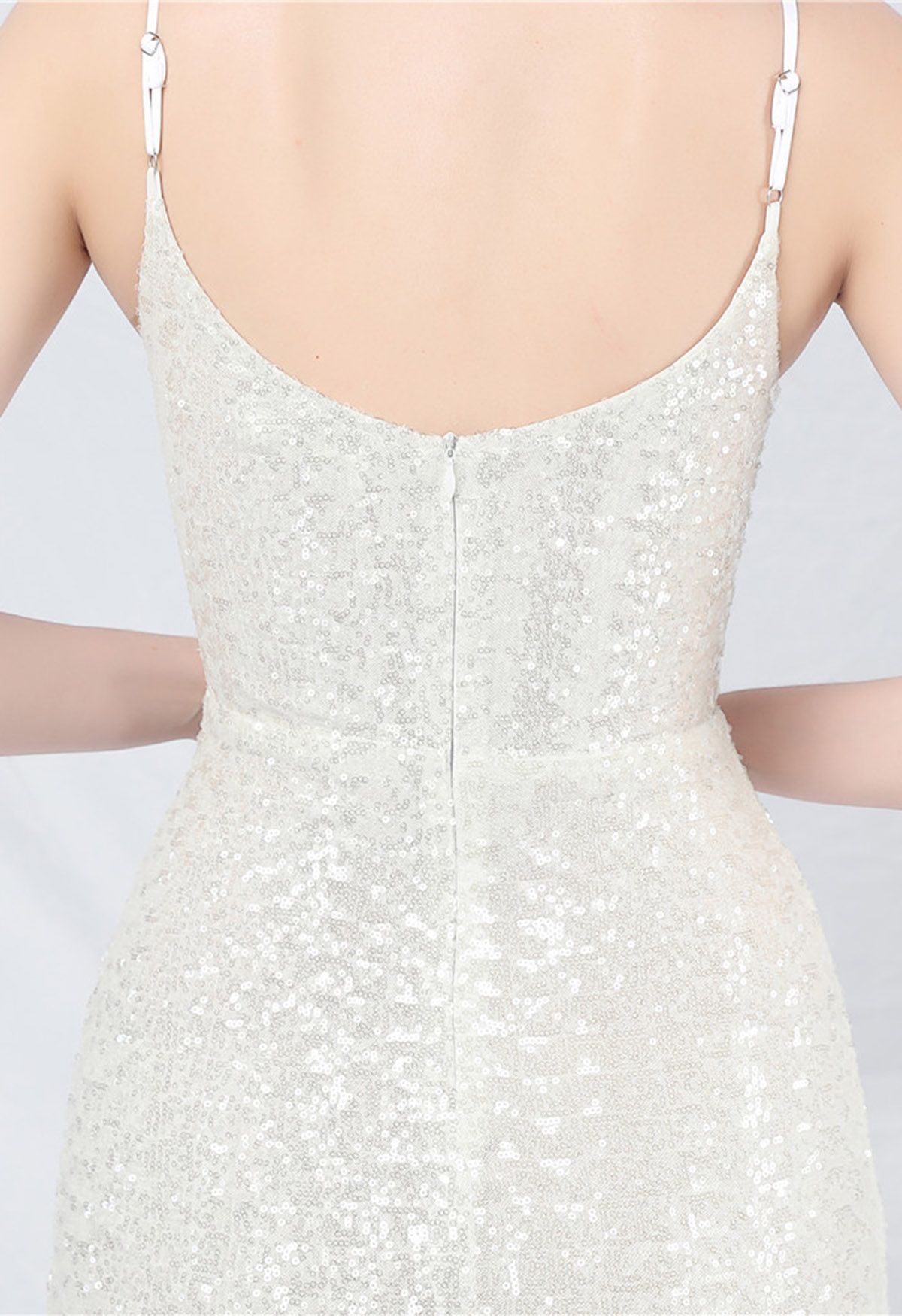 Robe caraco sirène à sequins de conte de fées en blanc