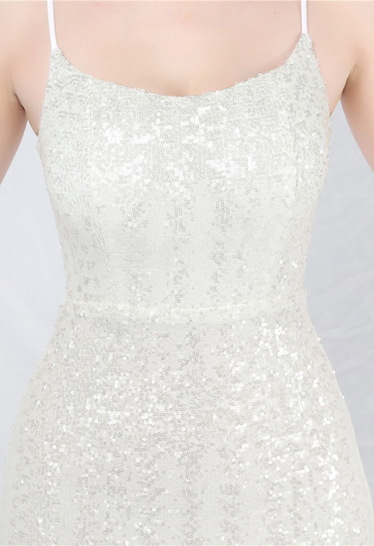 Robe caraco sirène à sequins de conte de fées en blanc