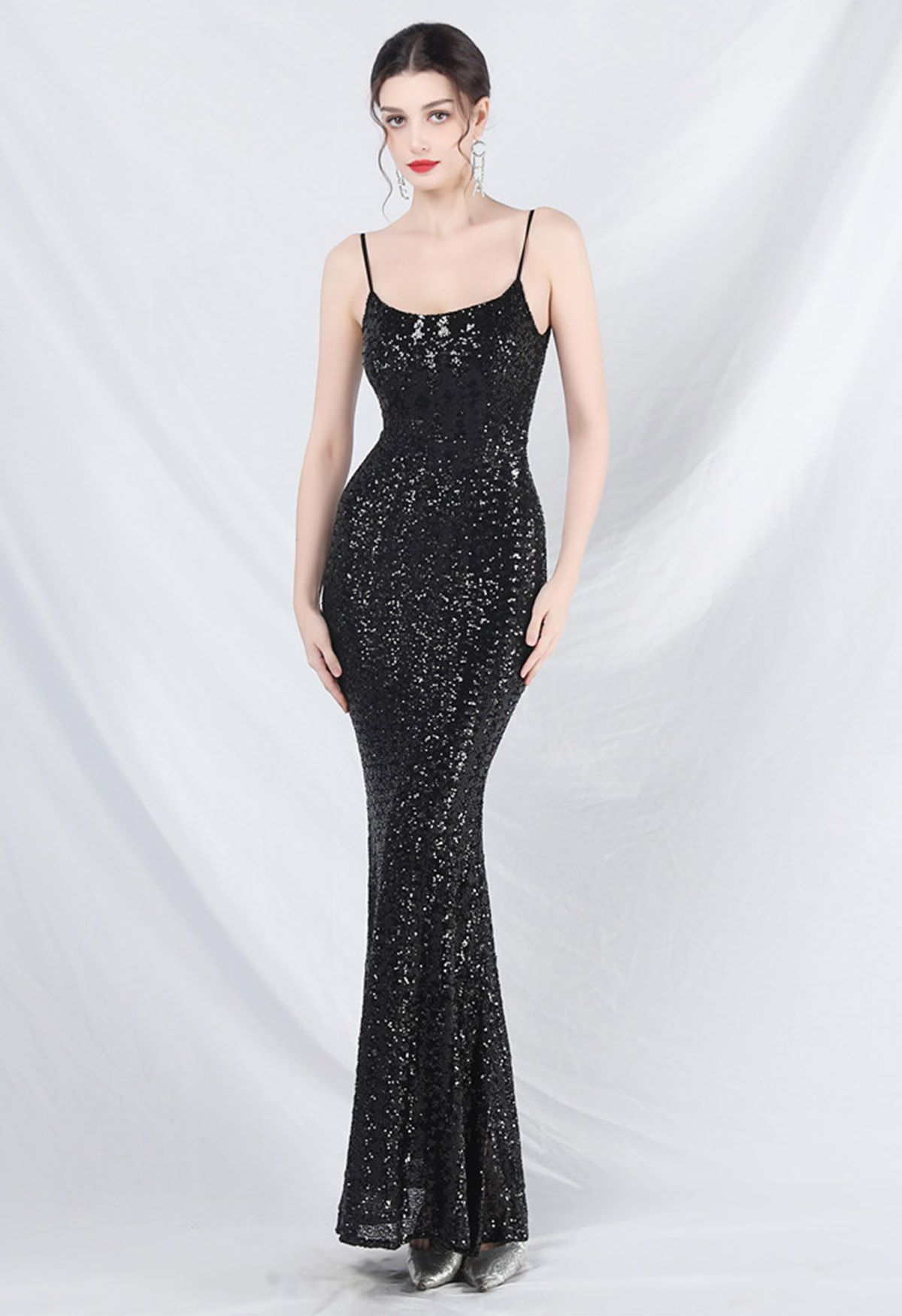 Robe caraco sirène à sequins de conte de fées en noir