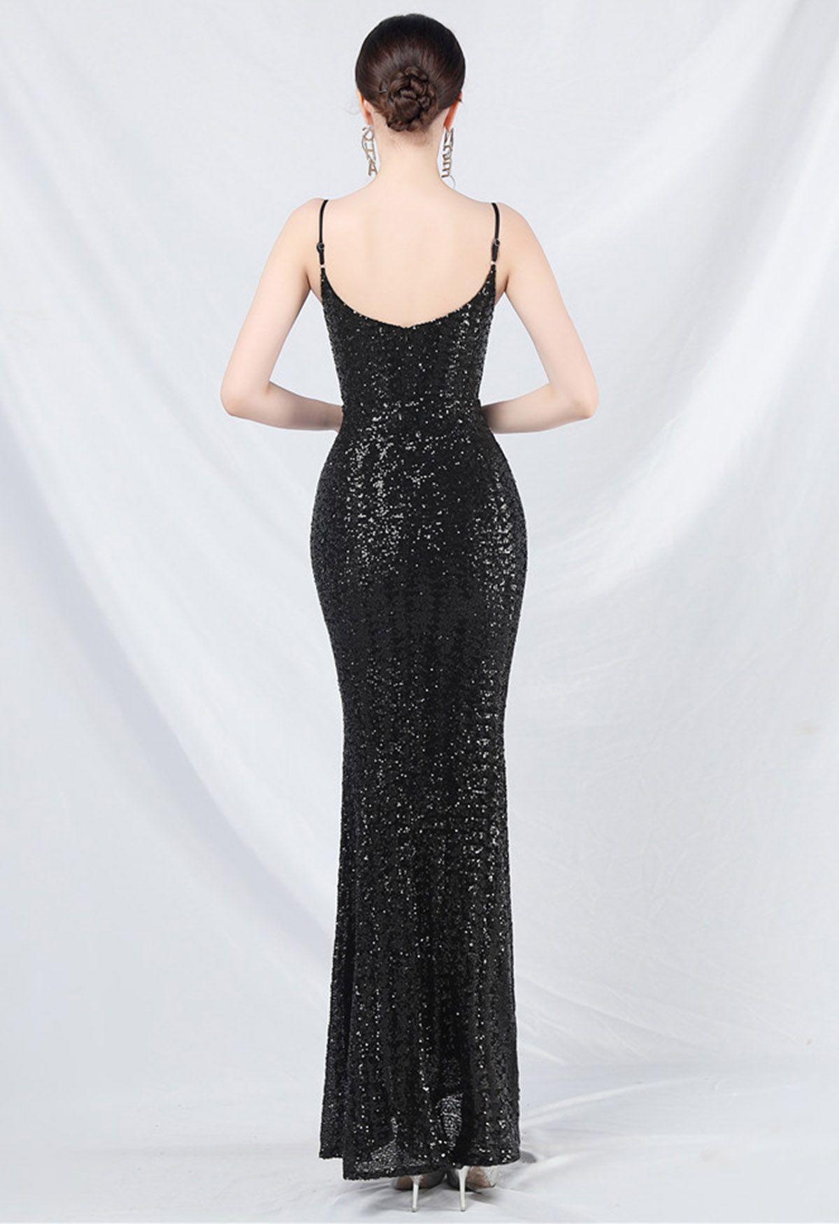 Robe caraco sirène à sequins de conte de fées en noir