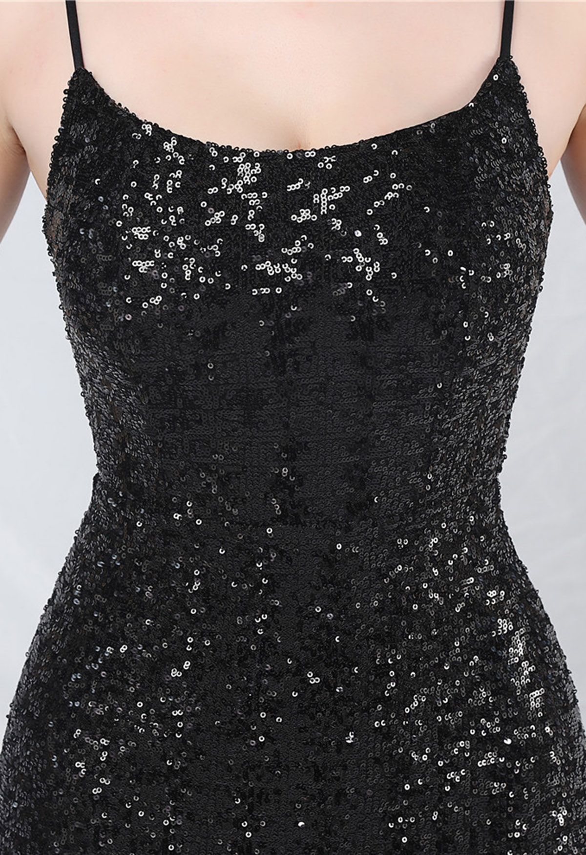 Robe caraco sirène à sequins de conte de fées en noir