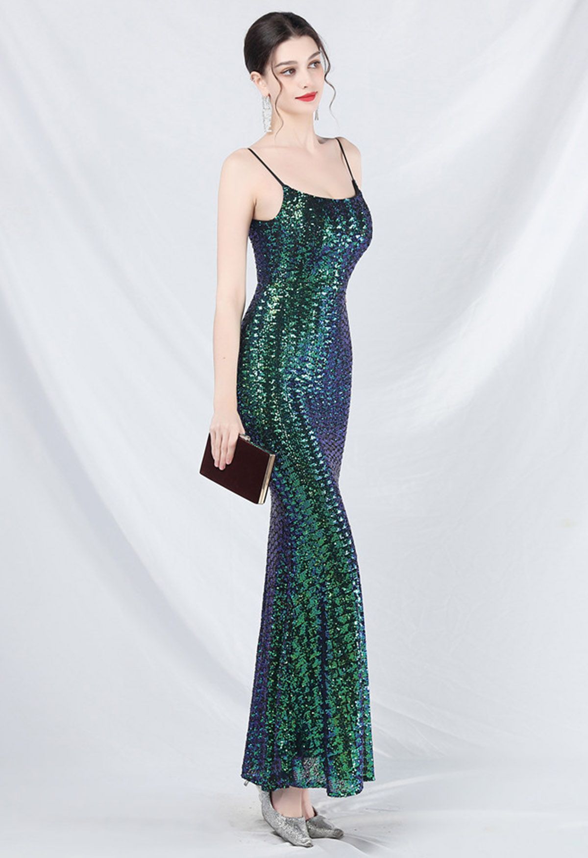 Robe caraco sirène à sequins de conte de fées en vert