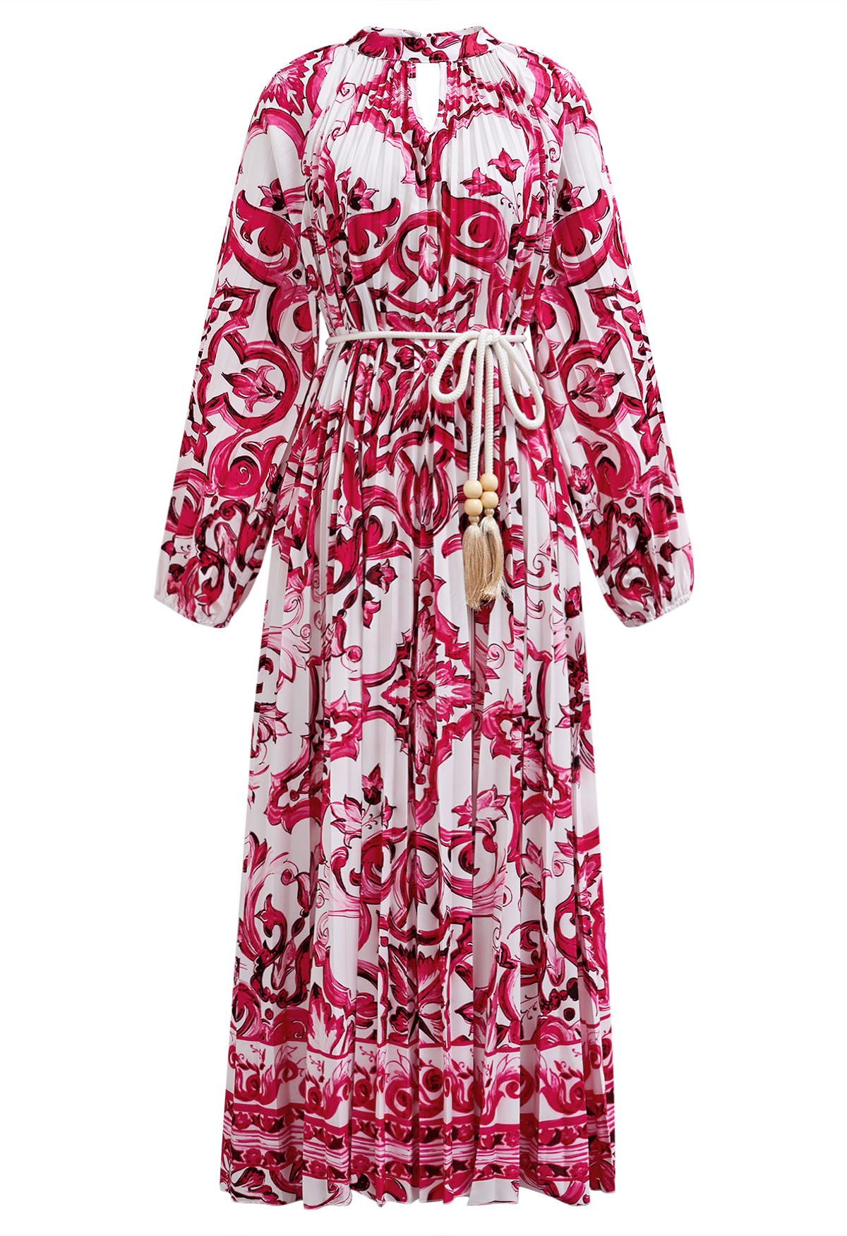 Robe longue plissée à découpes en accordéon rose