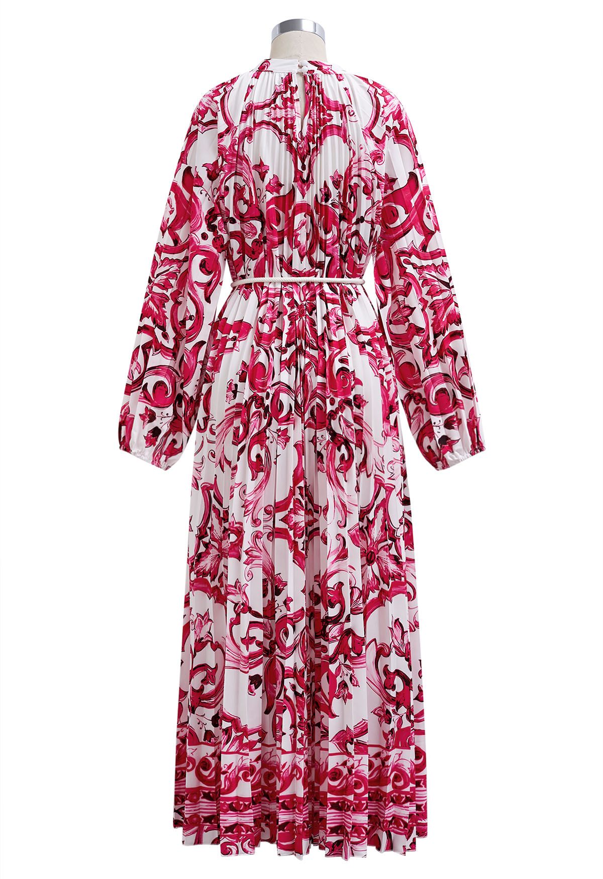 Robe longue plissée à découpes en accordéon rose