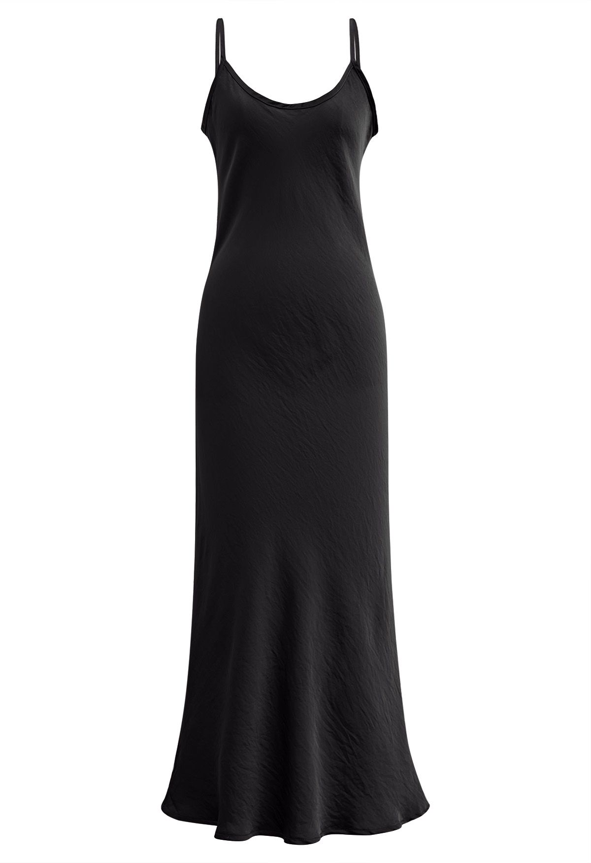 Robe longue dos nu en satin texturé en noir