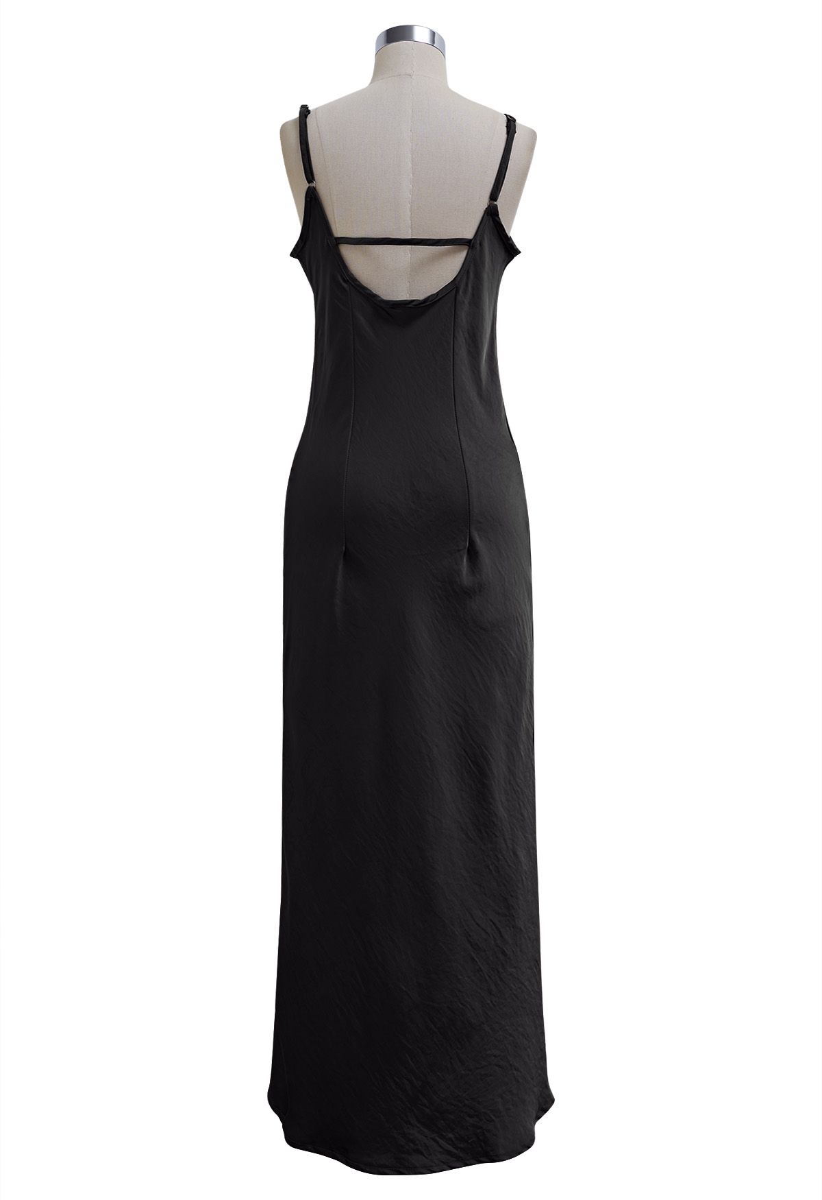 Robe longue dos nu en satin texturé en noir