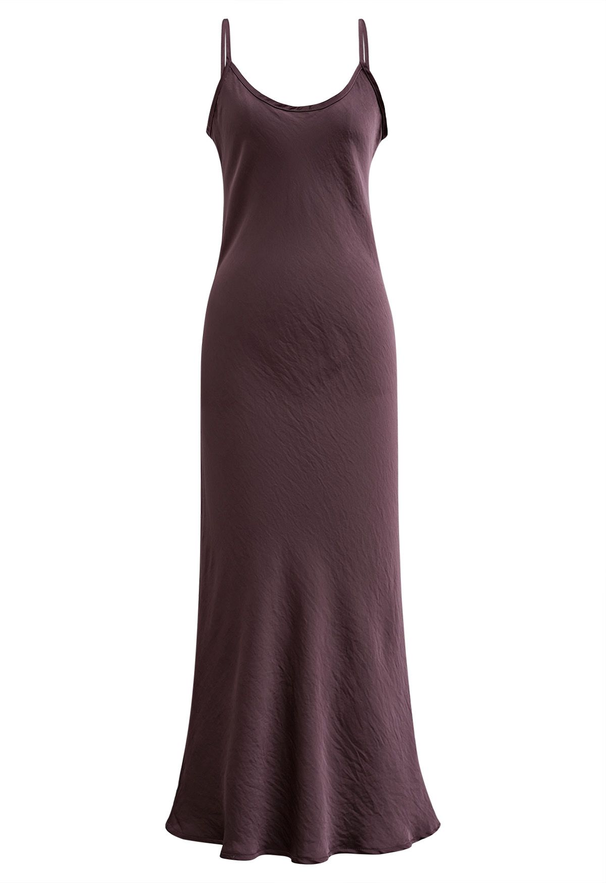 Robe longue dos nu en satin texturé en prune