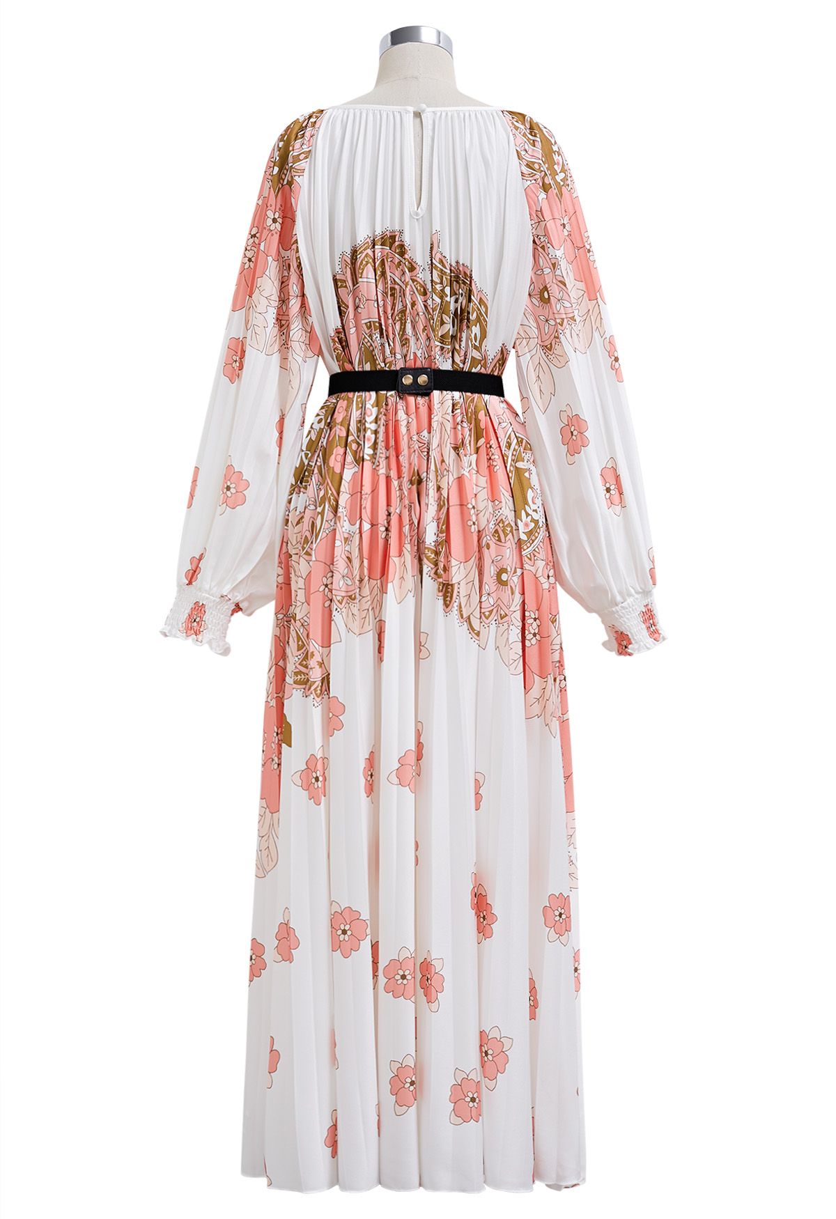 Blossoming Day - Robe longue plissée aquarelle en corail