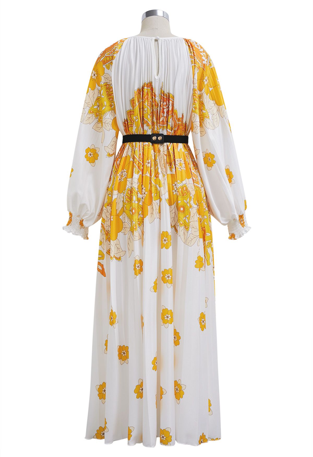 Blossoming Day - Robe longue plissée aquarelle en jaune