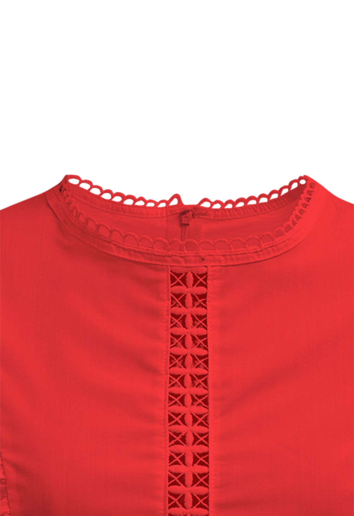 Haut sans manches en coton à bordure en crochet en rouge