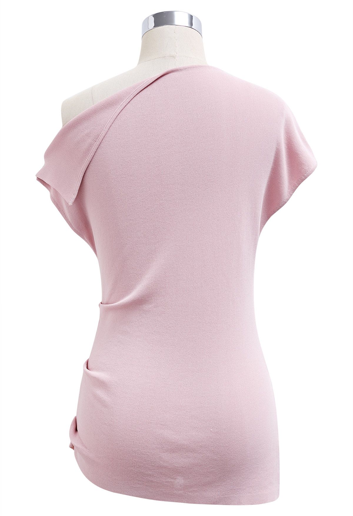 Haut en tricot asymétrique à col plié en rose