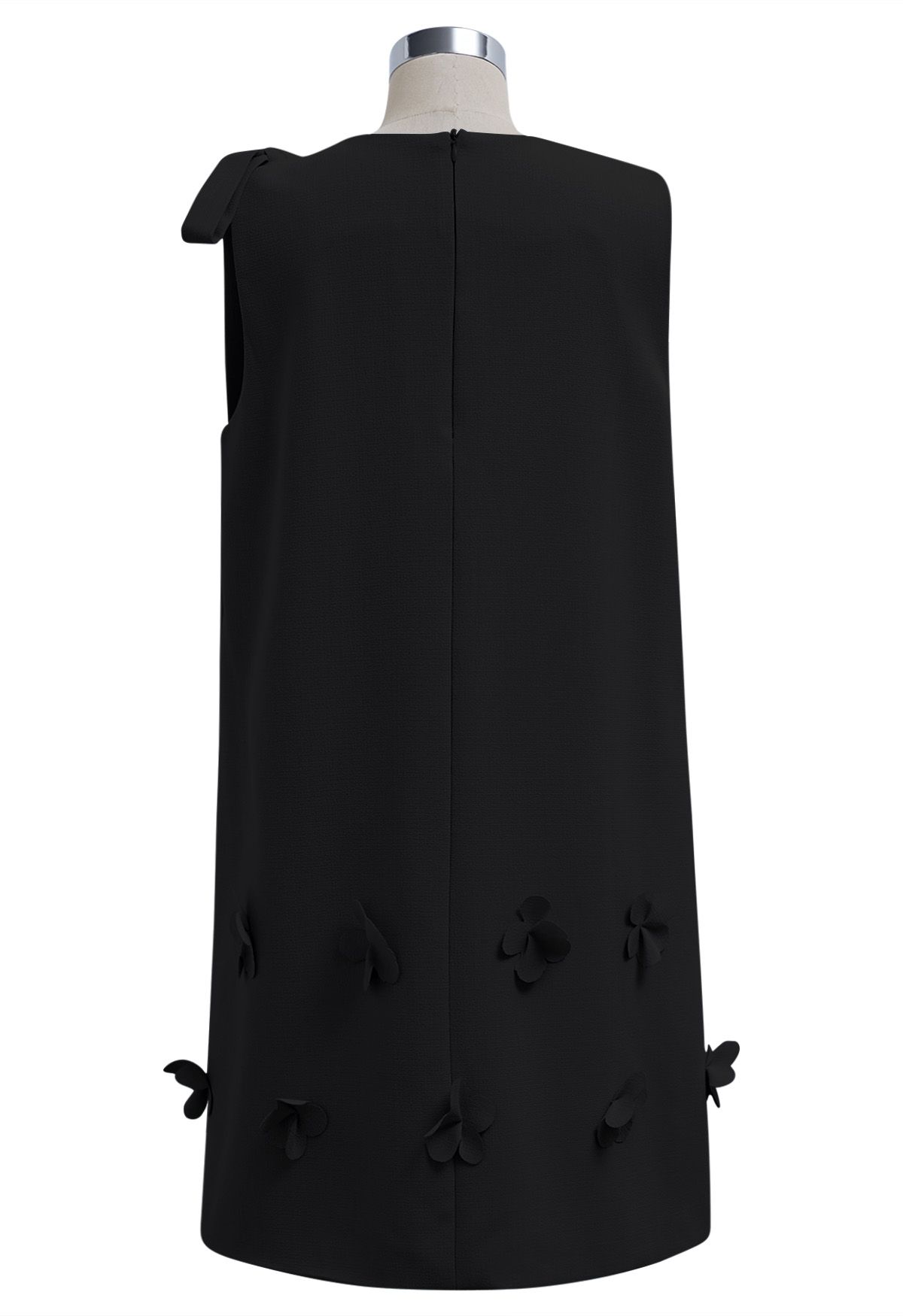 Robe sans manches avec nœud papillon et appliques de fleurs en noir