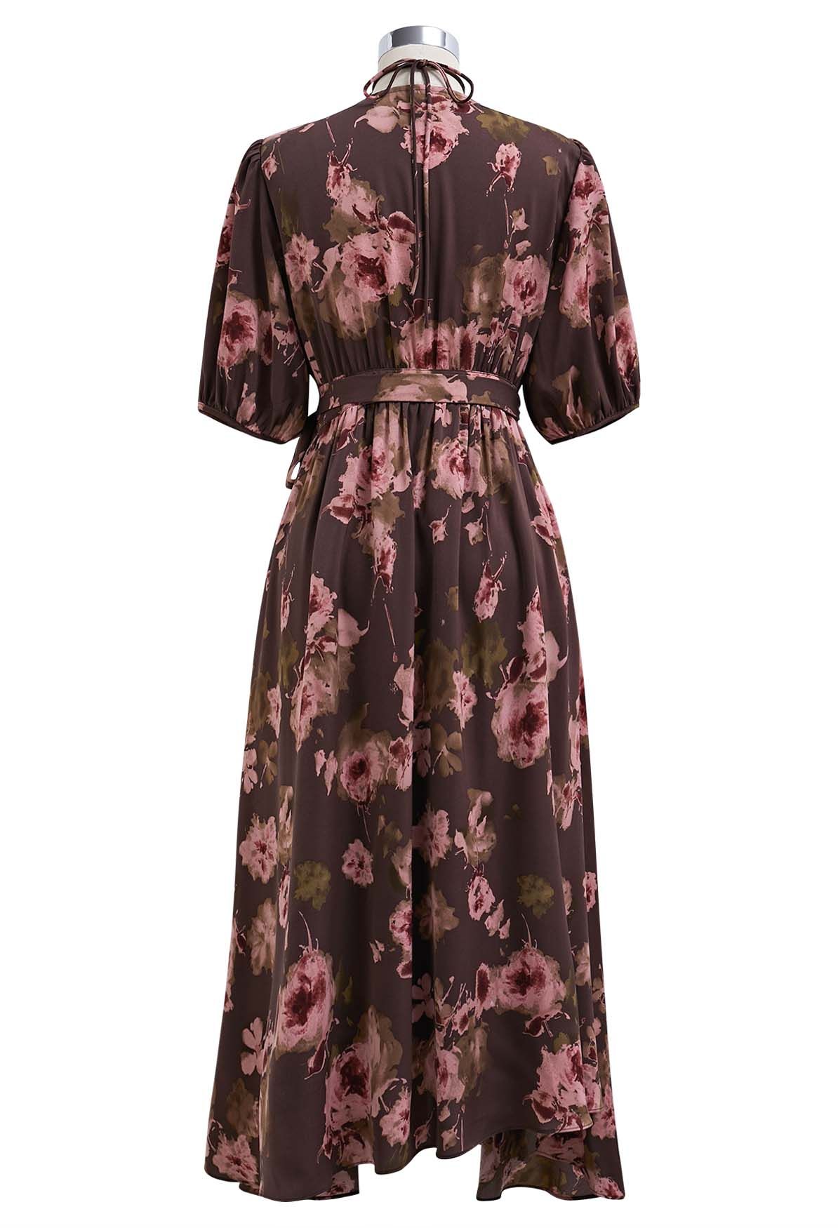 Robe portefeuille mi-longue asymétrique Vintage Bloom avec tour de cou