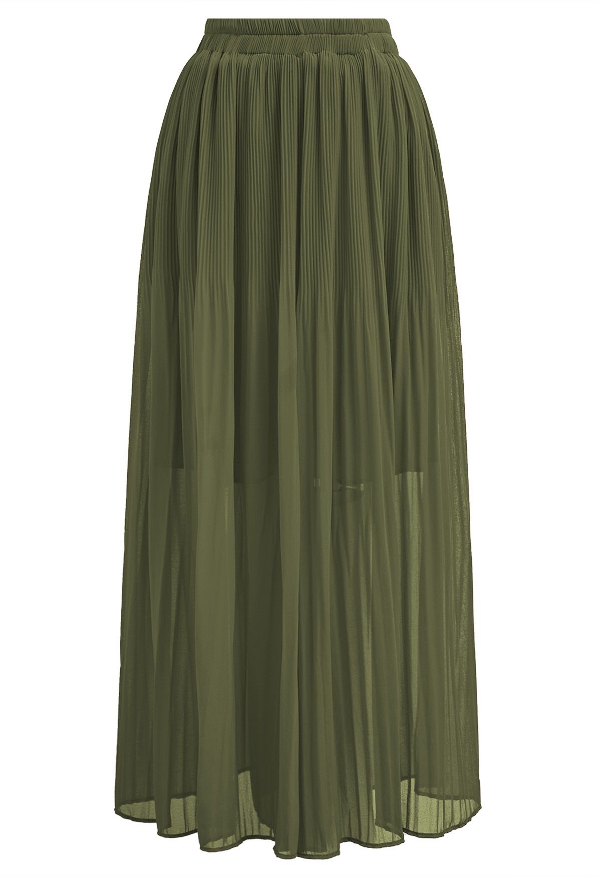 Ensemble haut et pantalon en mousseline à manches cloche plissées, vert armée