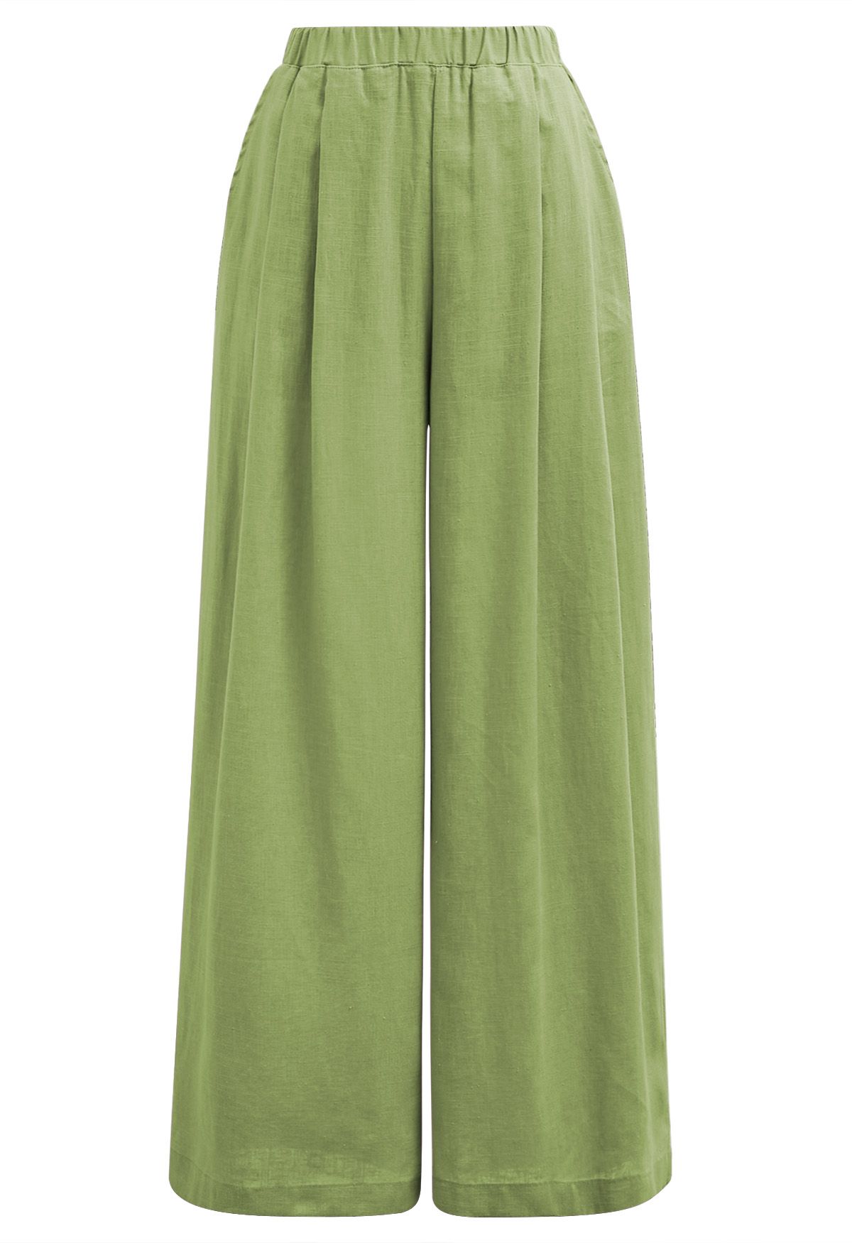 Pantalon large en lin mélangé avec poches latérales, vert