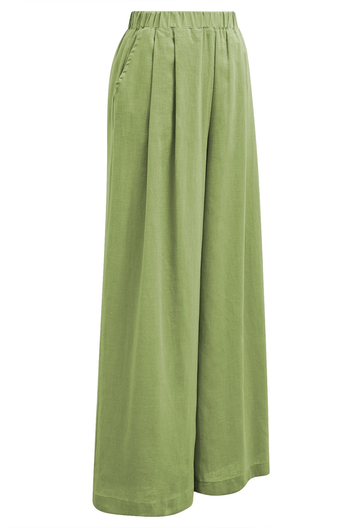 Pantalon large en lin mélangé avec poches latérales, vert