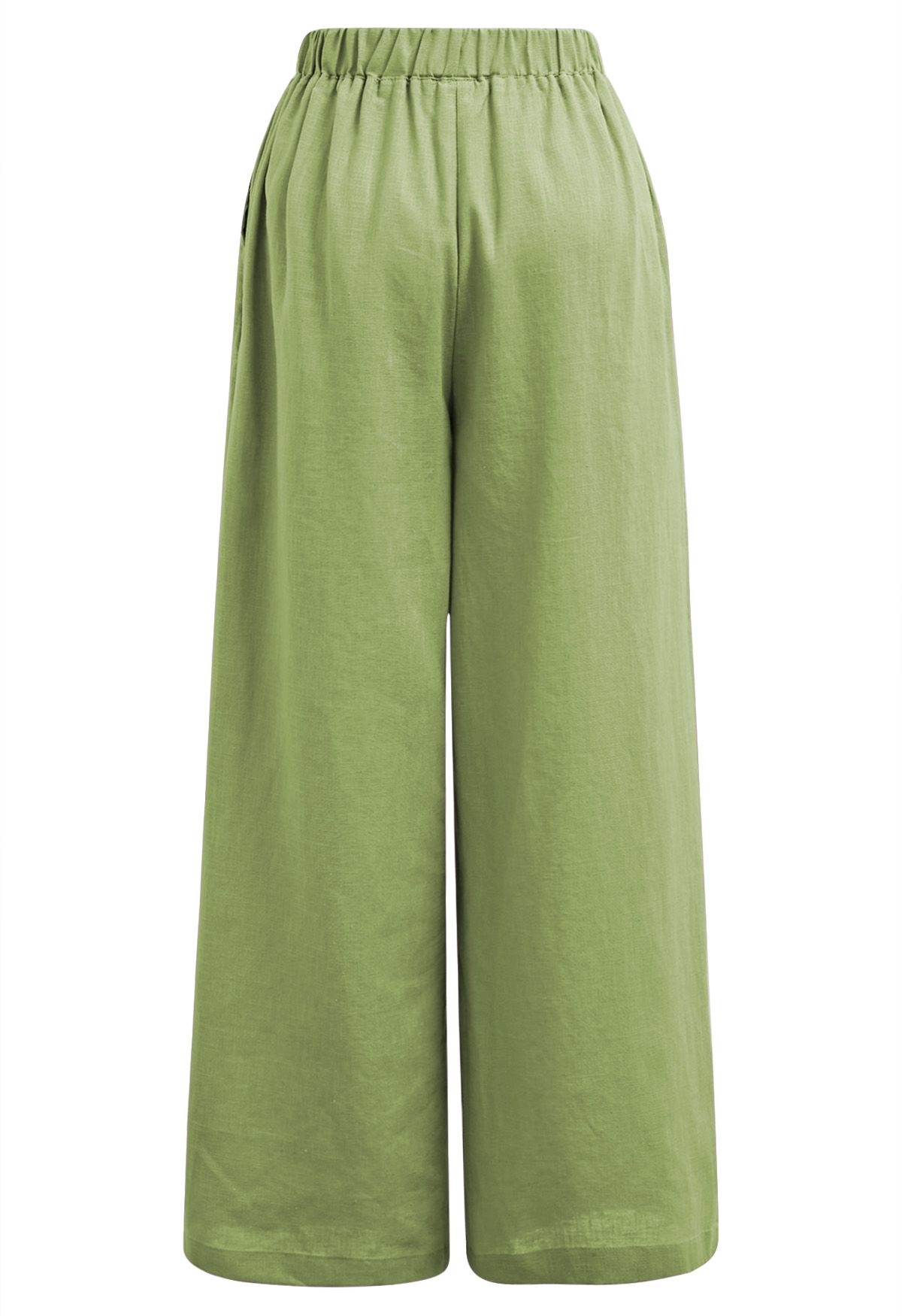 Pantalon large en lin mélangé avec poches latérales, vert