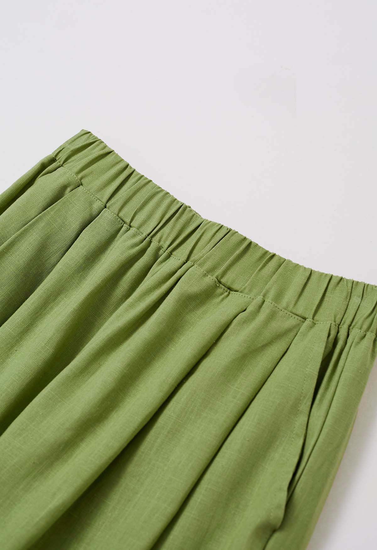 Pantalon large en lin mélangé avec poches latérales, vert